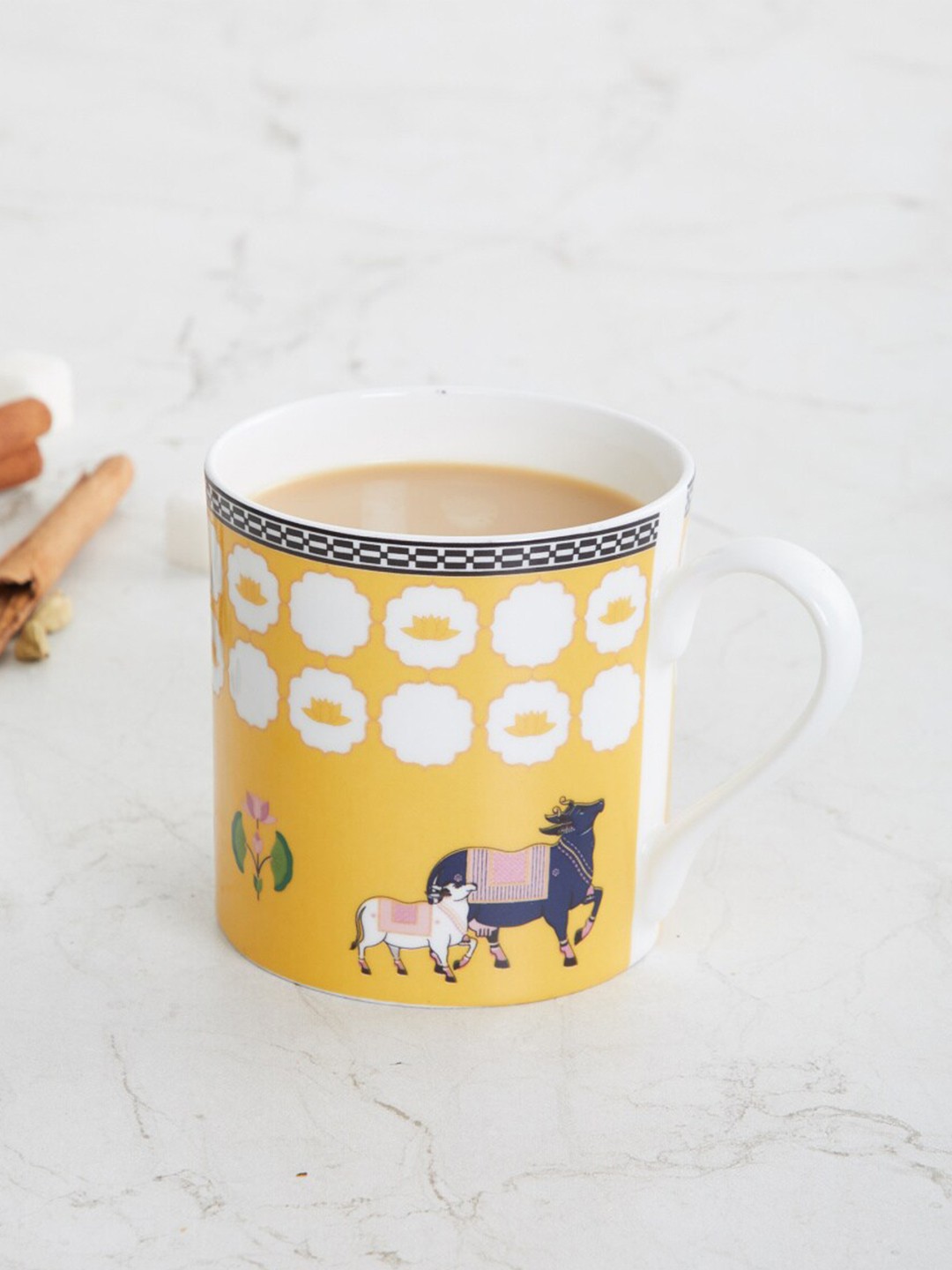 

Home Centre Yellow Cow & Calf Printed Bone China Mug 400ml
