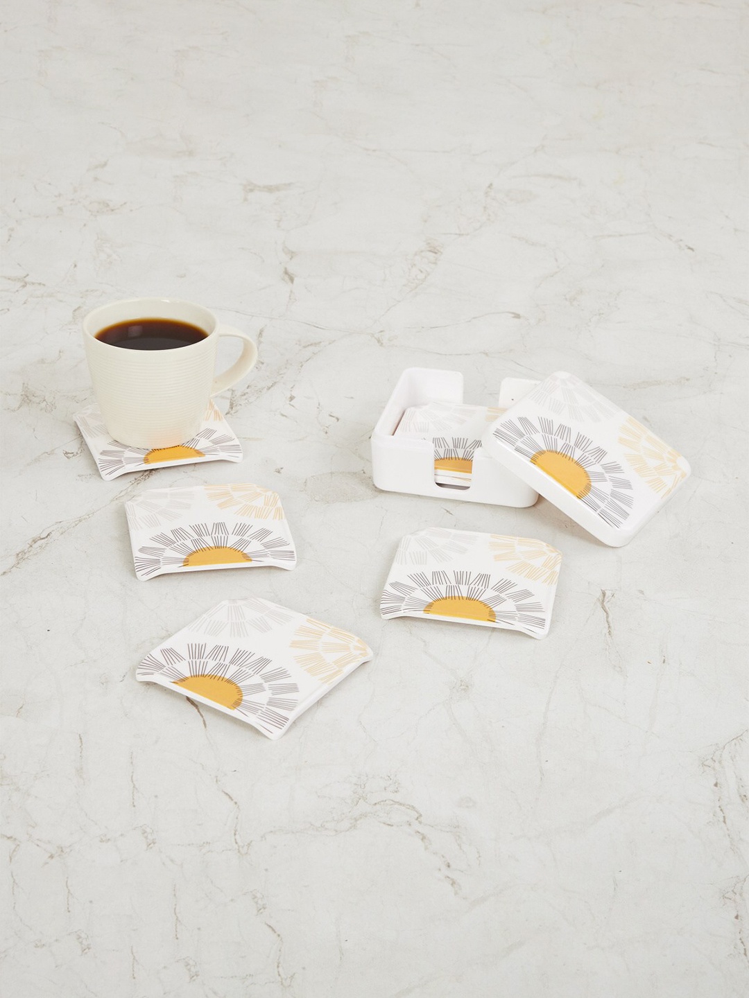 

Home Centre Set of 6 White Printed Melamine Coasters with Box