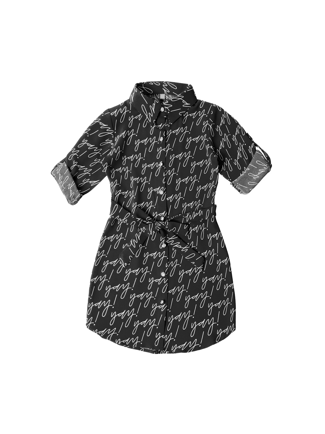 

Hunny Bunny Black & White Printed Short Collar Georgette Shirt Dress