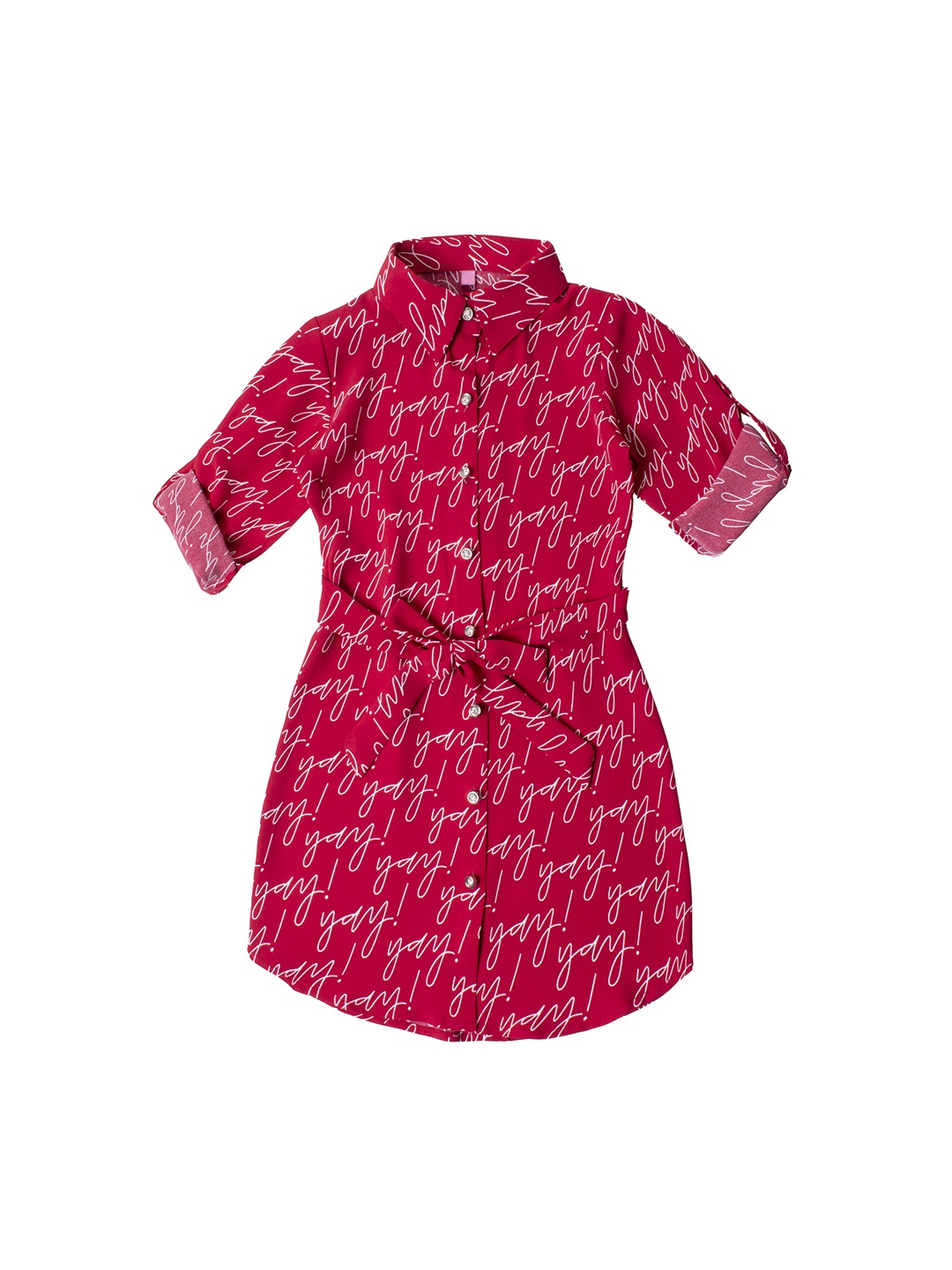 

Hunny Bunny Girls Maroon & White Printed Georgette Shirt Dress