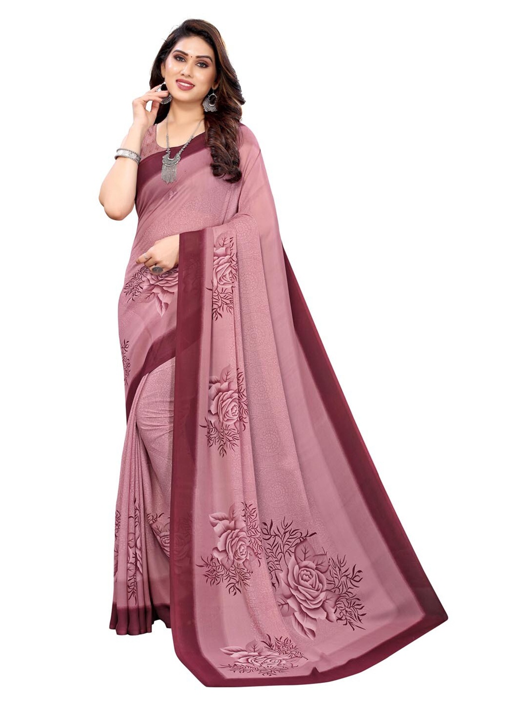 

KALINI Pink & Maroon Floral Motifs Printed Saree