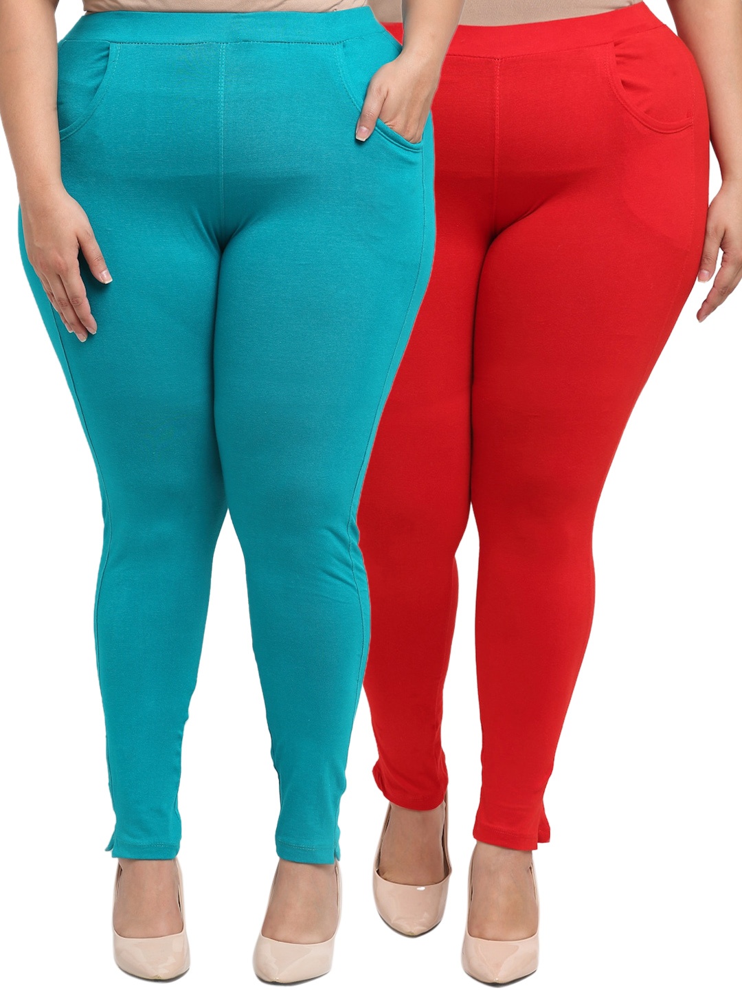 

TAG 7 PLUS Women Set of 2 Solid Leggings, Red
