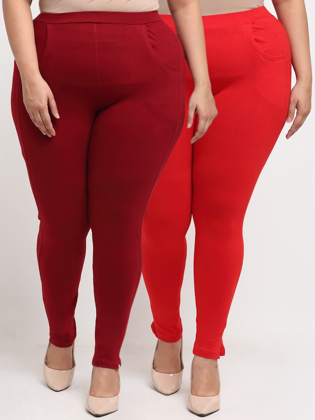 

TAG 7 PLUS Maroon & Red Set of 2 Solid Leggings