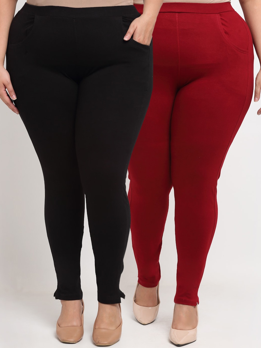 

TAG 7 PLUS Women Set of 2 Solid Leggings, Black