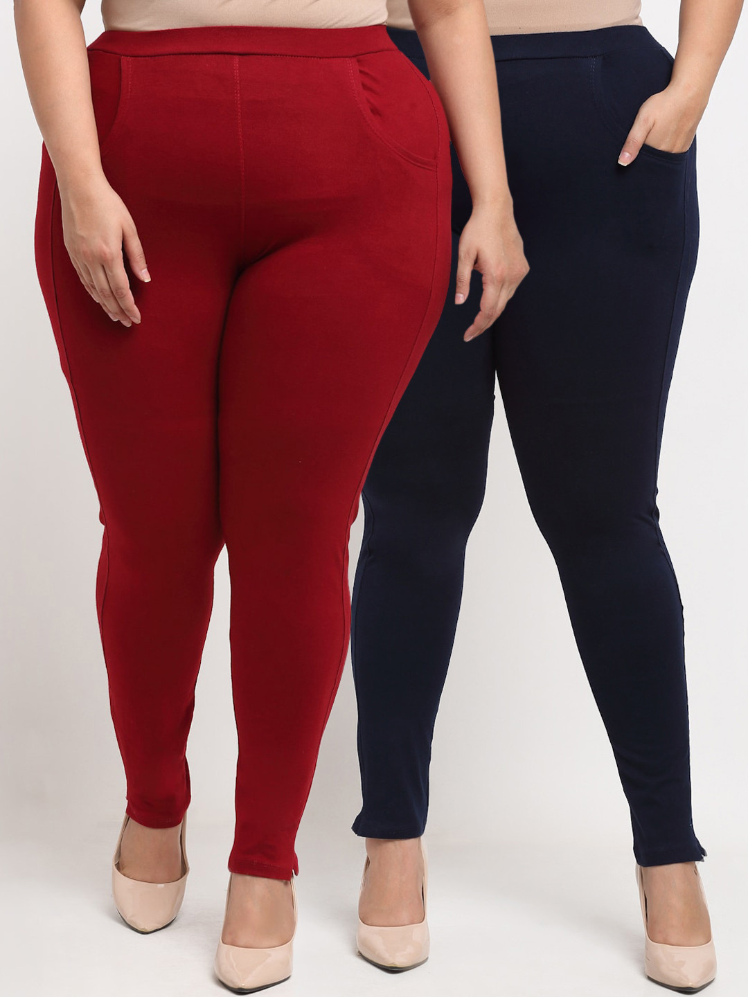 

TAG 7 PLUS Woman Black & Maroon Combo of 2 Plus Size Leggings, Navy blue