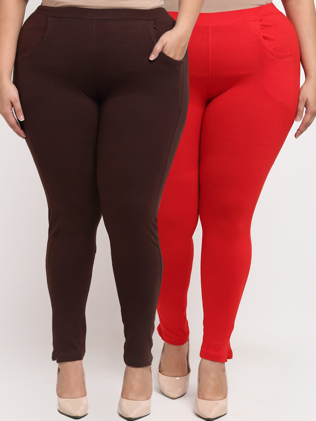 

TAG 7 PLUS Red & Brown Pack of 2 Plus Size Leggings