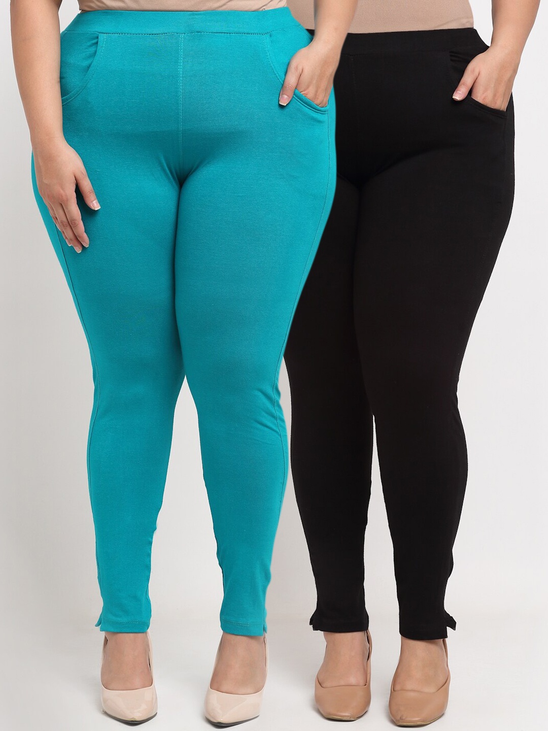 

TAG 7 PLUS Women Set of 2 Solid Leggings, Black