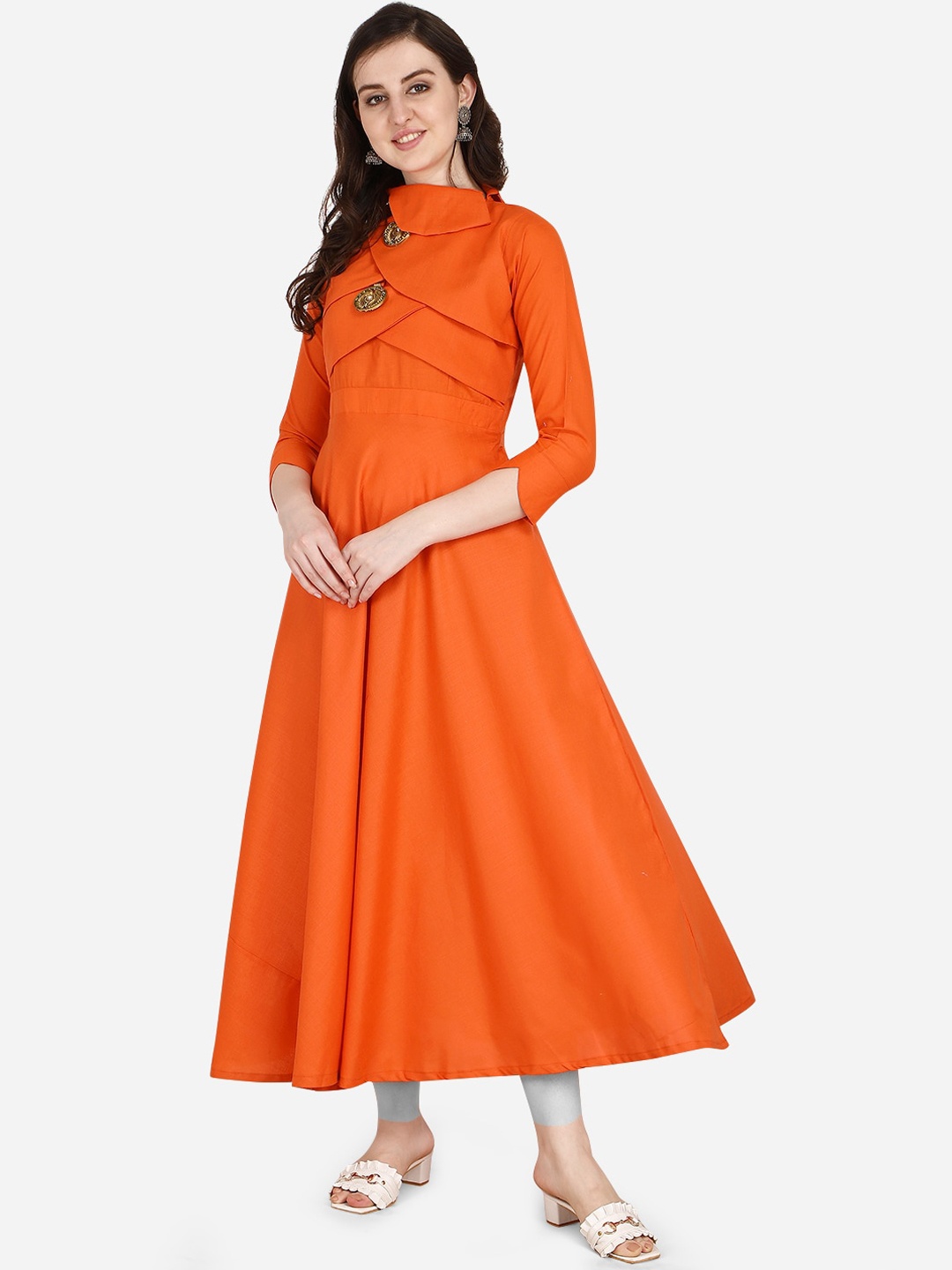 

OM SAI LATEST CREATION Women Orange Pure Cotton Anarkali Kurta