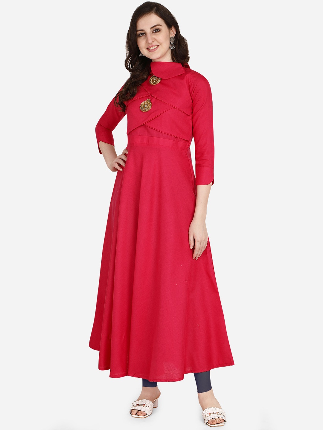 

OM SAI LATEST CREATION Women Fuchsia Pure Cotton Anarkali Kurta