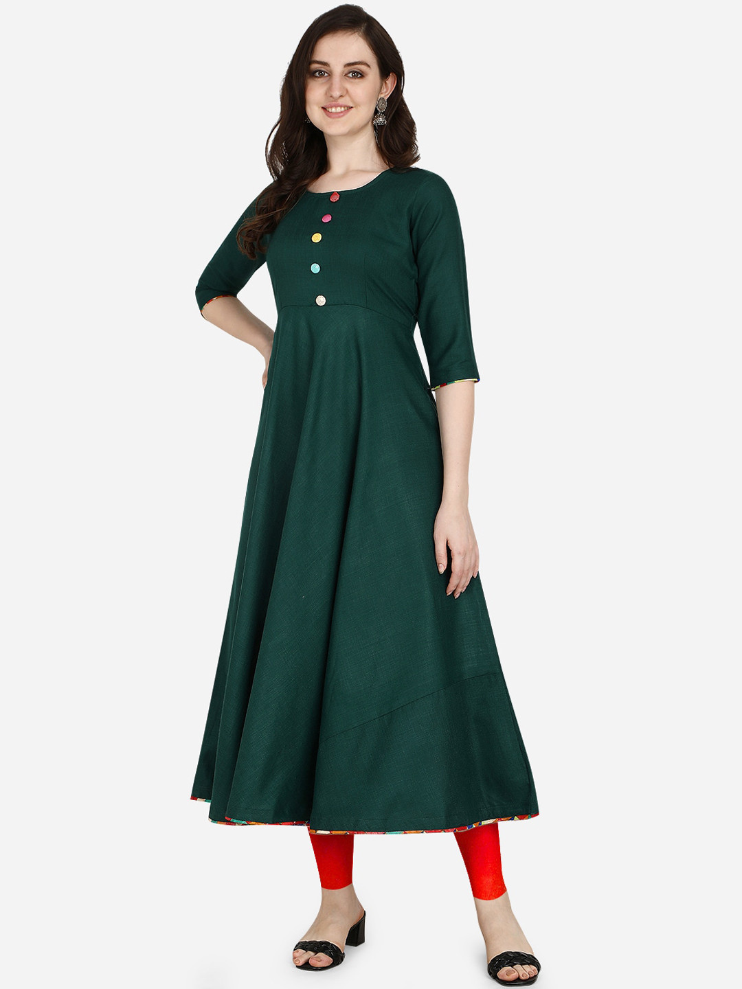 

OM SAI LATEST CREATION Women Green Anarkali Kurta