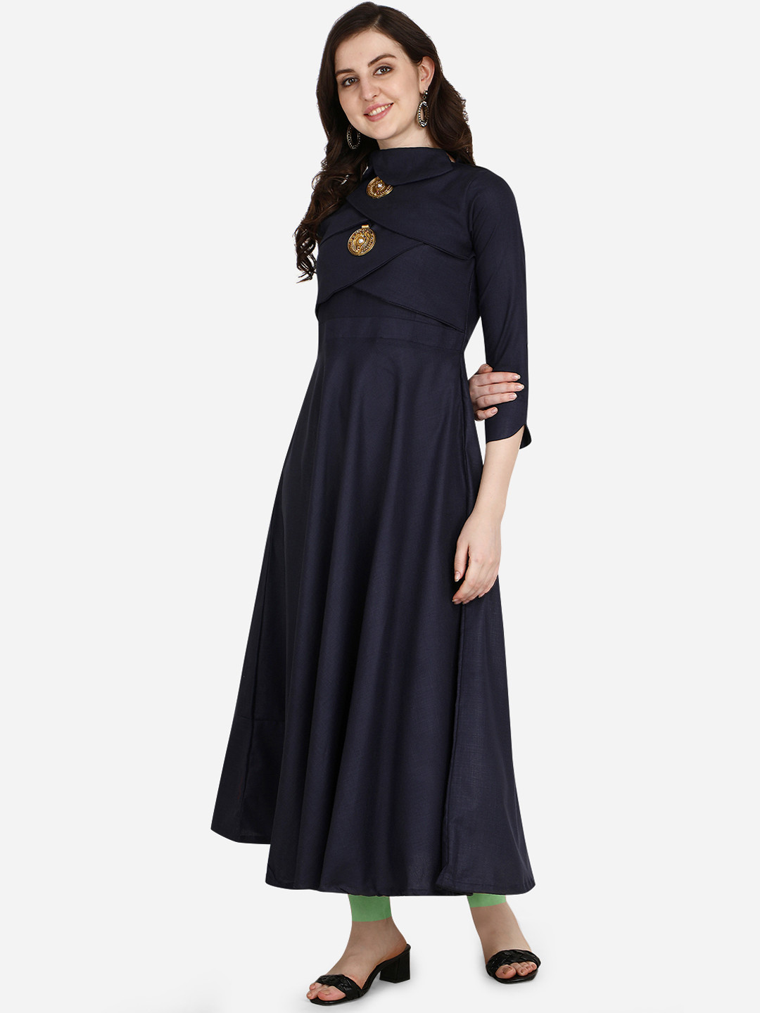 

OM SAI LATEST CREATION Women Navy Blue Anarkali Kurta