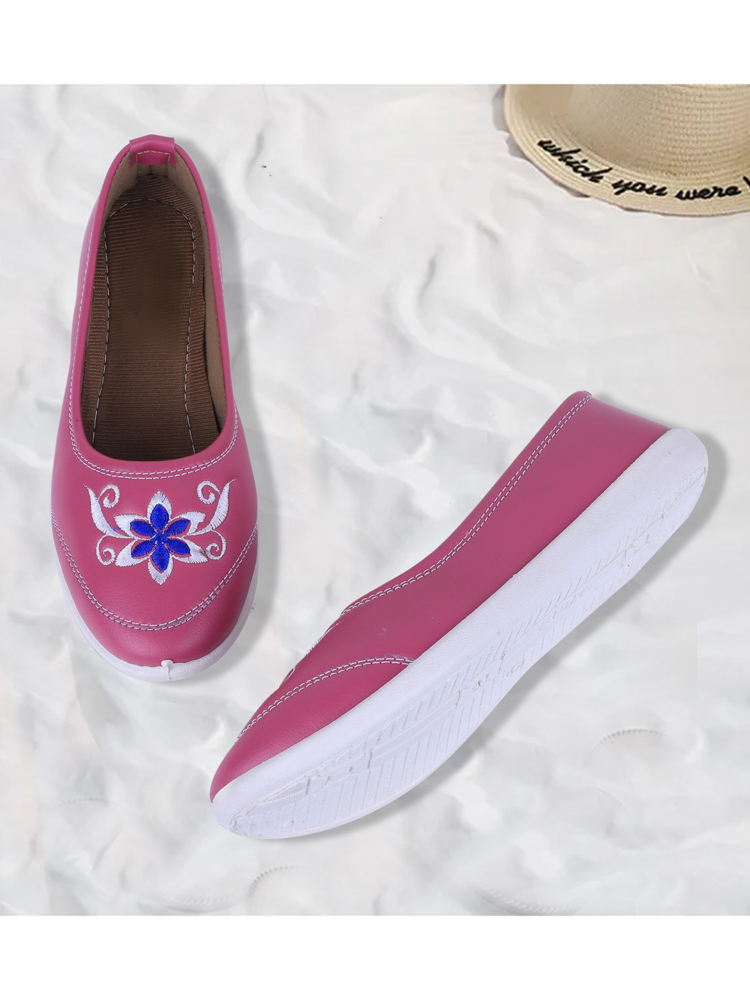 

FABBMATE Women Pink & Blue Embroidered Ballerinas