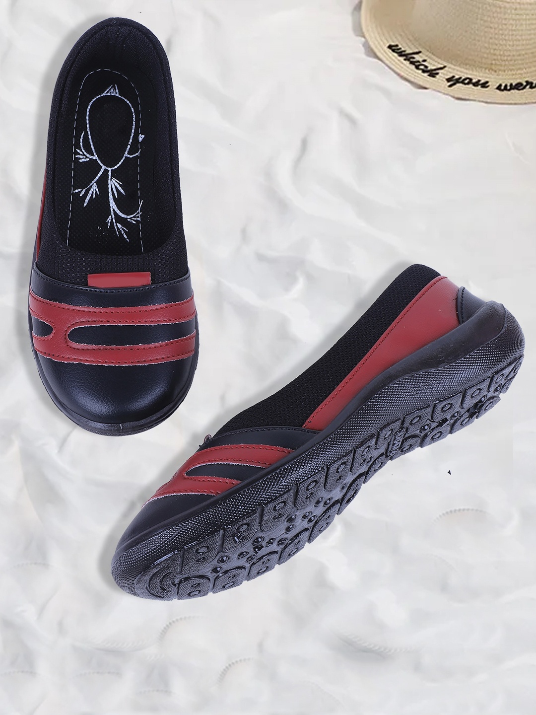 

FABBMATE Women Pink & Black Colourblocked Ballerinas Flats