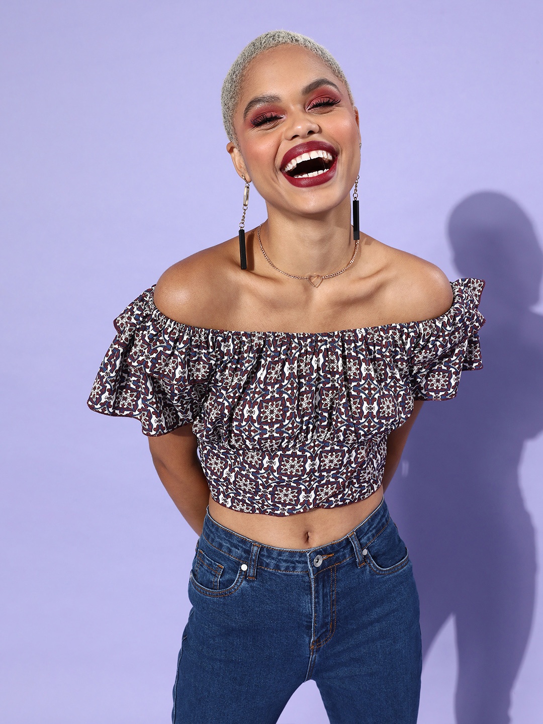 

Antheaa Women Stunning Blue Geometric Smocked Top