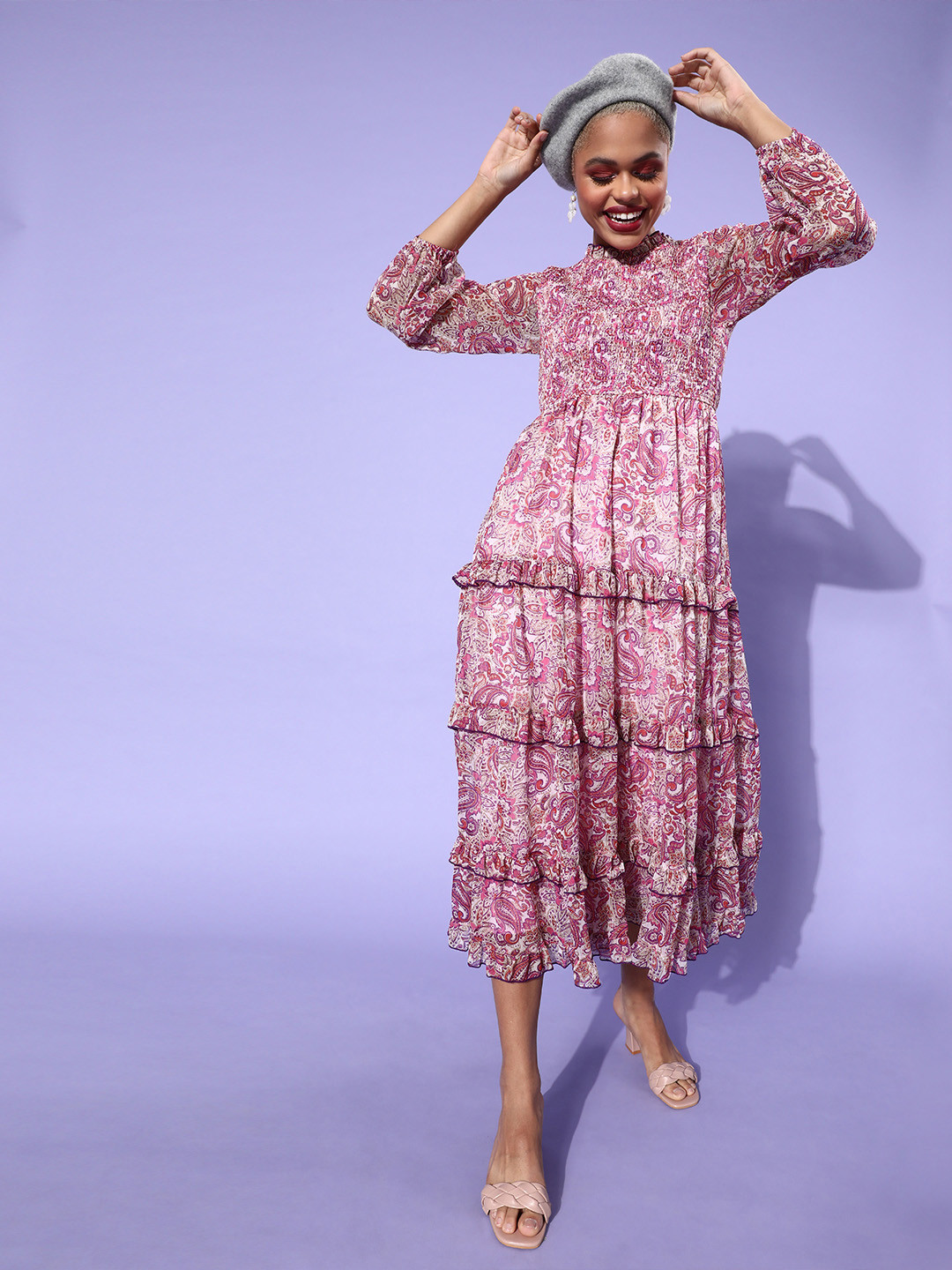 

Antheaa Pink Bohemian Smocked Dress