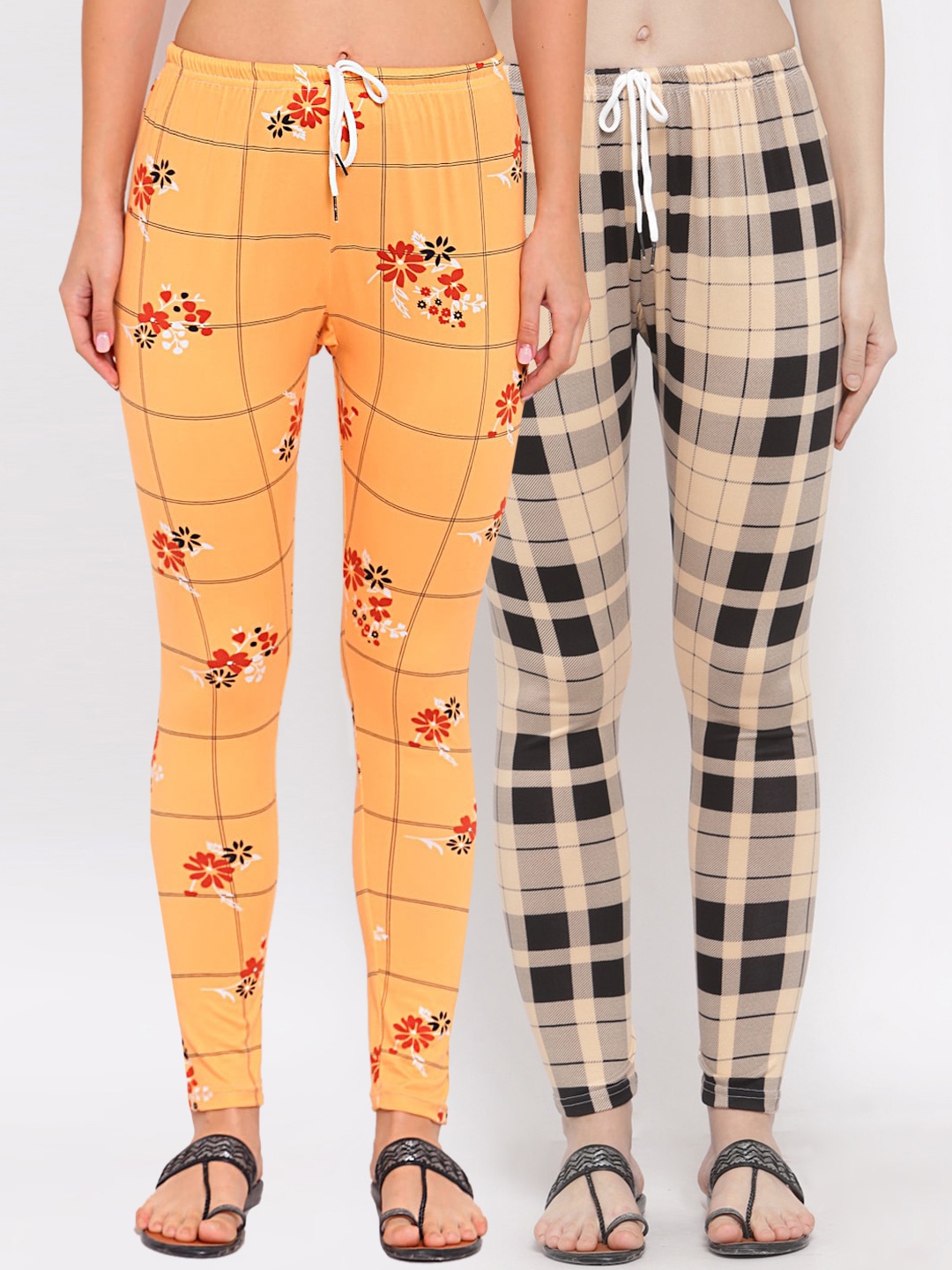 

KLOTTHE Women Orange & Beige Pack of 2 Printed Legging