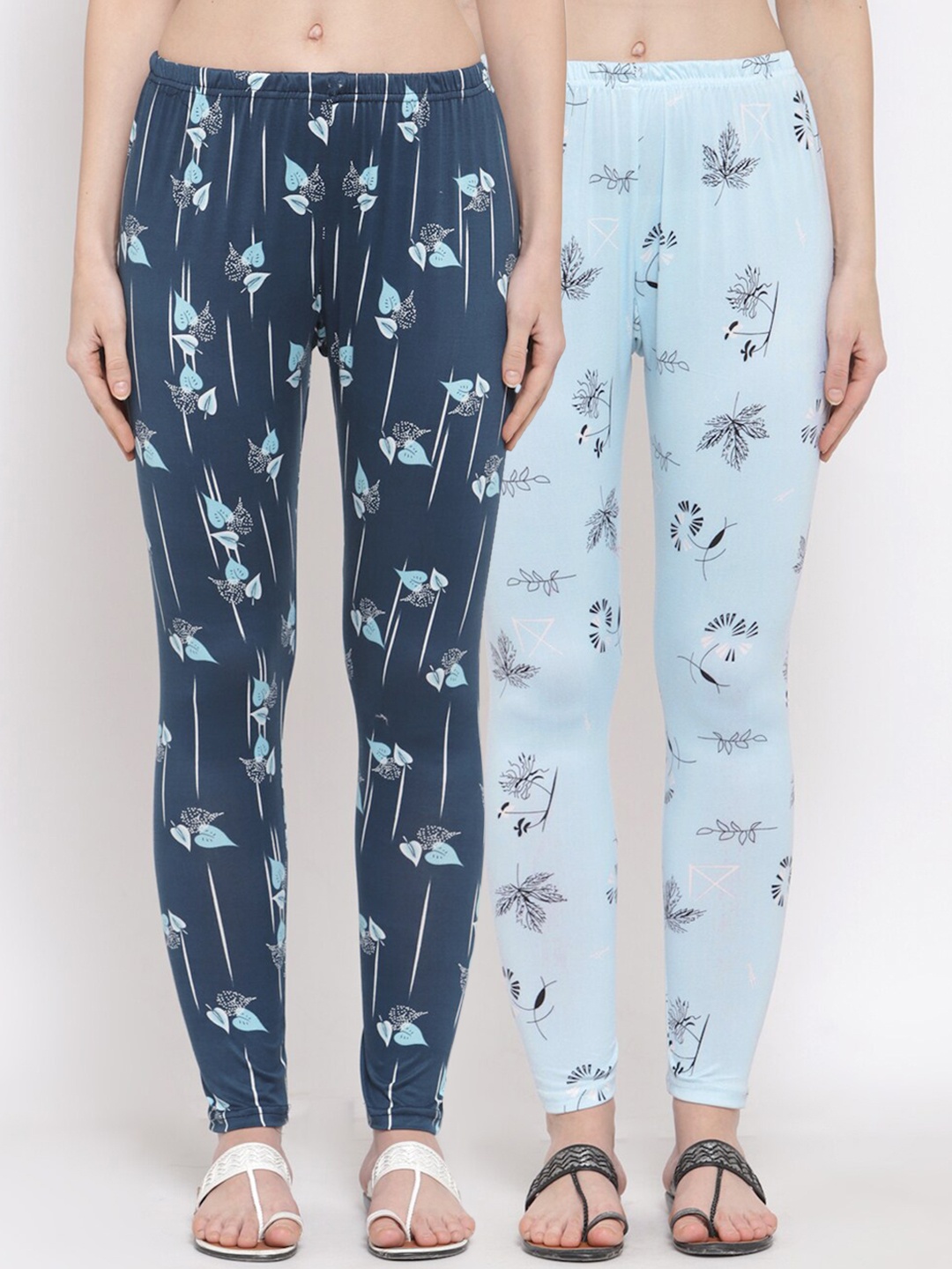 

KLOTTHE Women Pack of 2 Mid Rise Printed Leggings, Blue