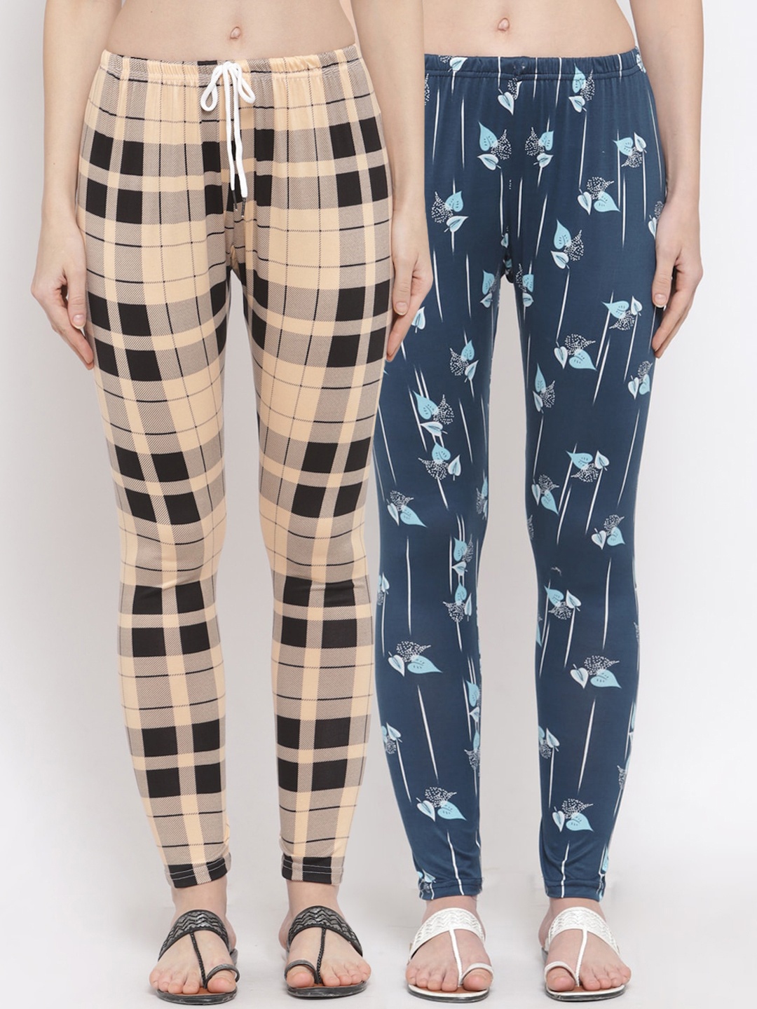 

KLOTTHE Women Blue & Beige Pack of 2 Printed Legging