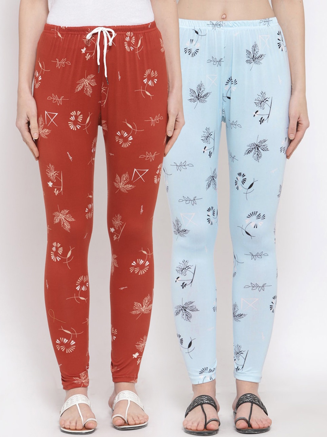 

KLOTTHE Women Pack of 2 Mid Rise Printed Leggings, Blue