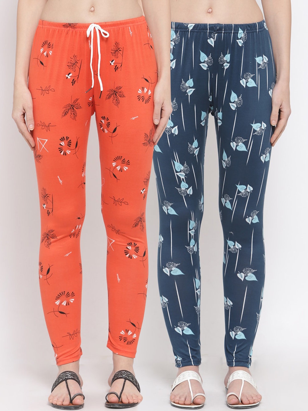 

Klotthe Women Orange & Blue Pack of 2 Printed Leggings