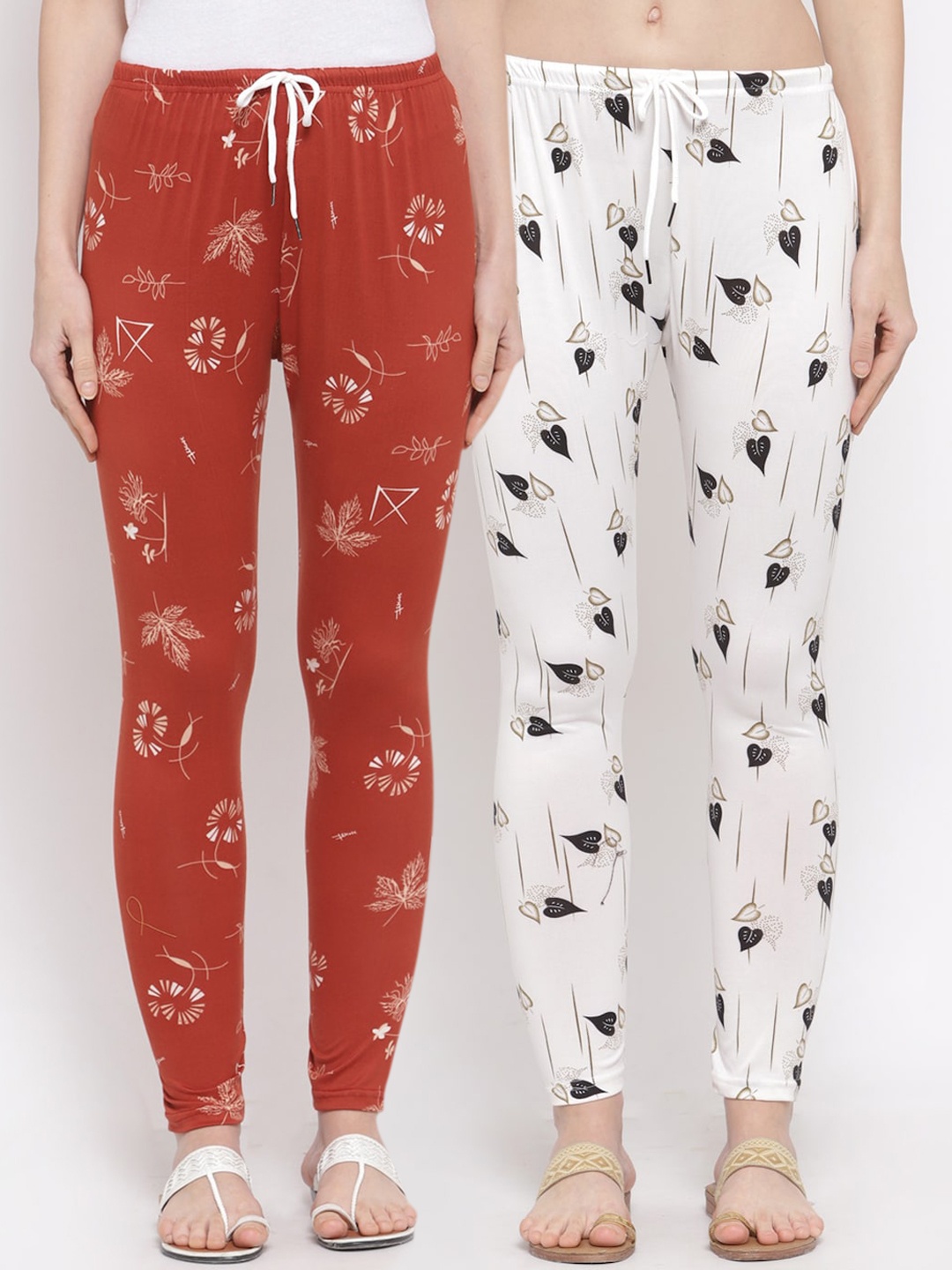 

KLOTTHE Women Pack of 2 Red & White Printed Leggings