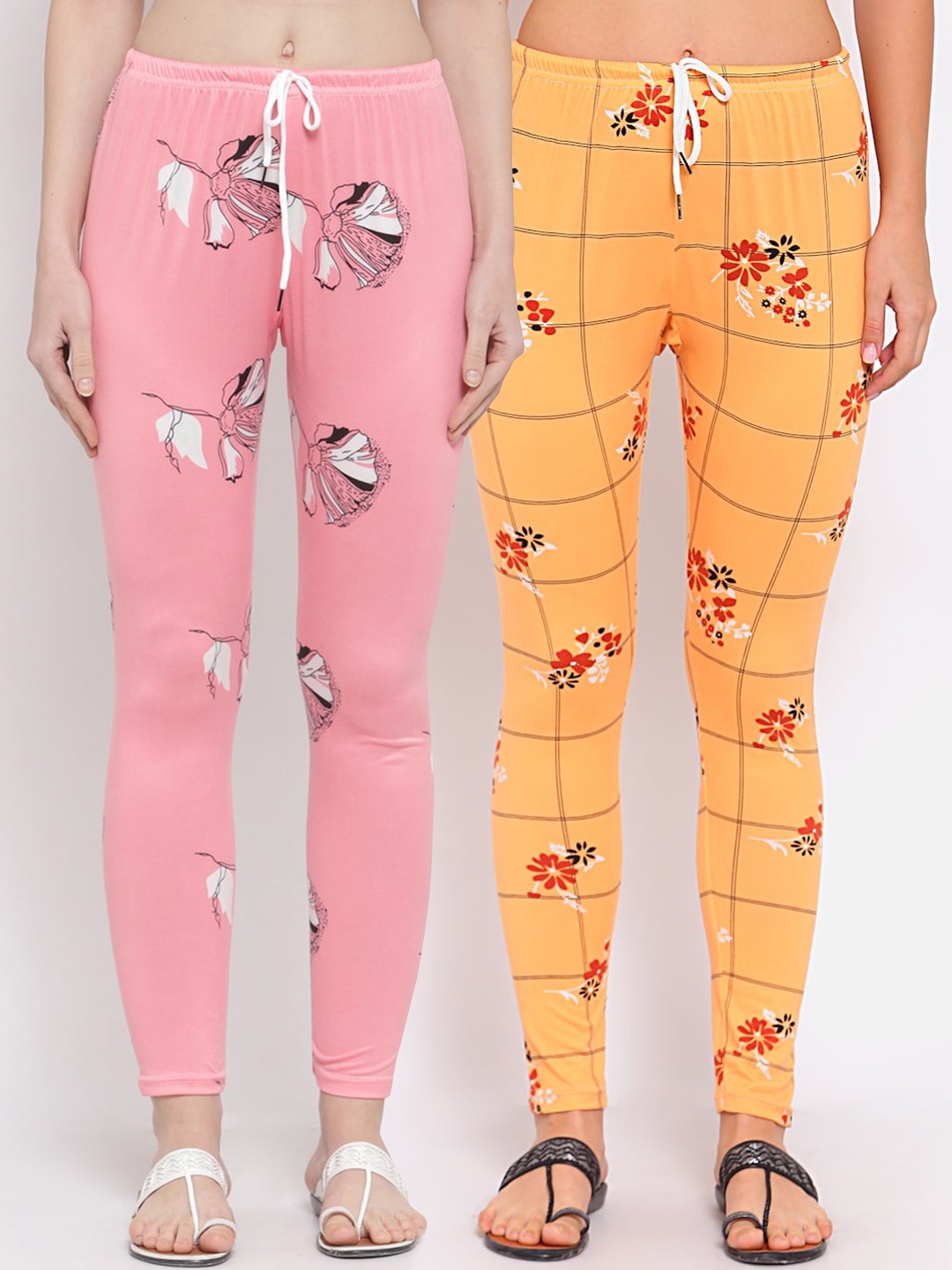 

KLOTTHE Women Pack of 2 Pink & Orange Printed Leggings