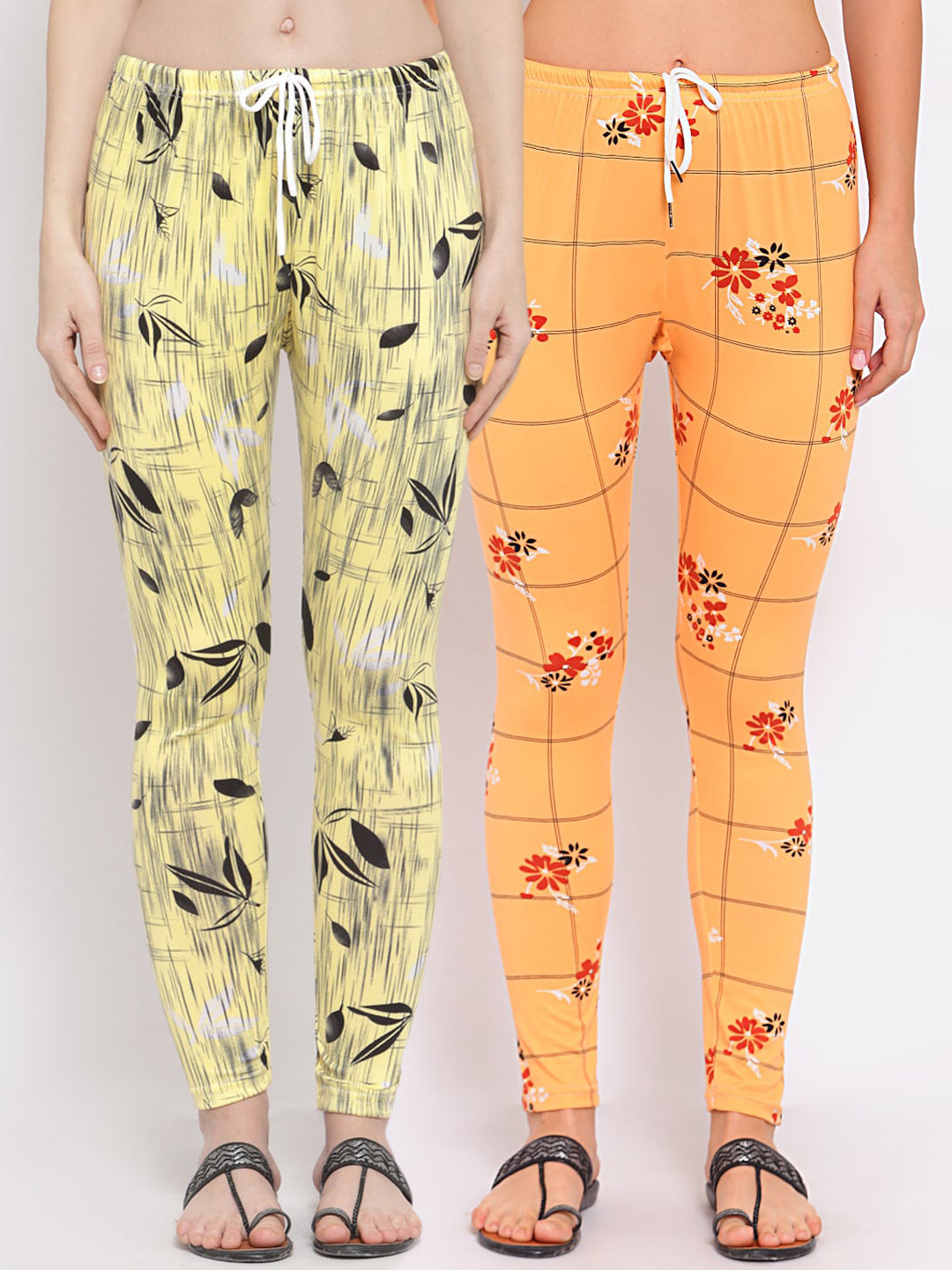 

KLOTTHE Women Yellow & Orange Pack of 2 Printed Legging