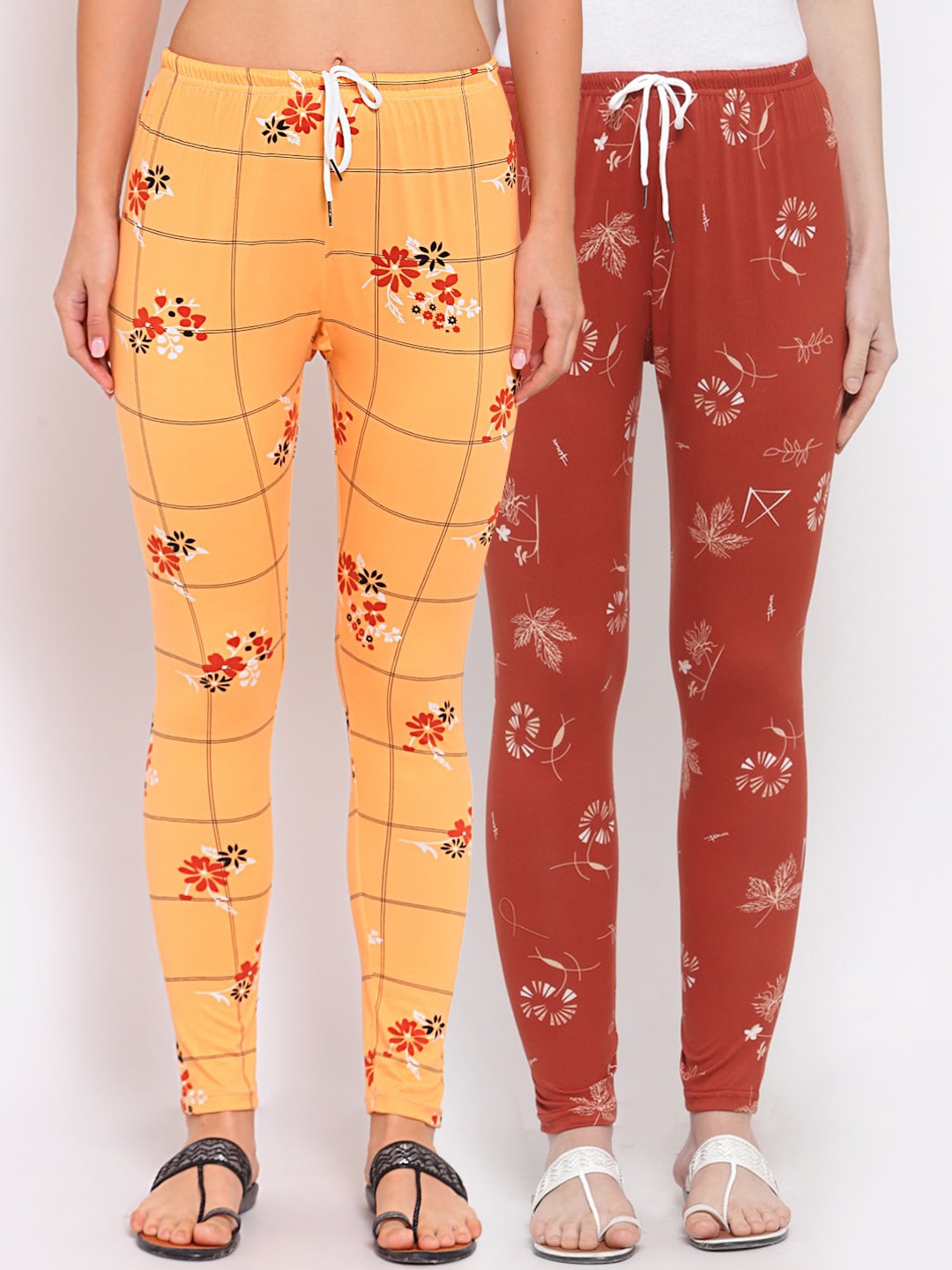 

Klotthe Women Red & Mustard Yellow Pack of 2 Printed Leggings