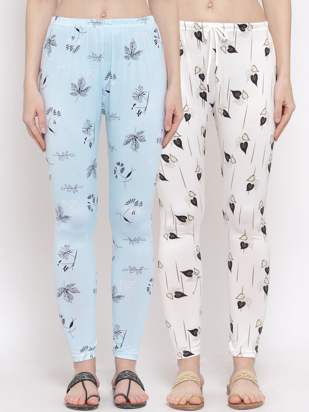 

KLOTTHE Women Pack of 2 Blue & White Printed Leggings