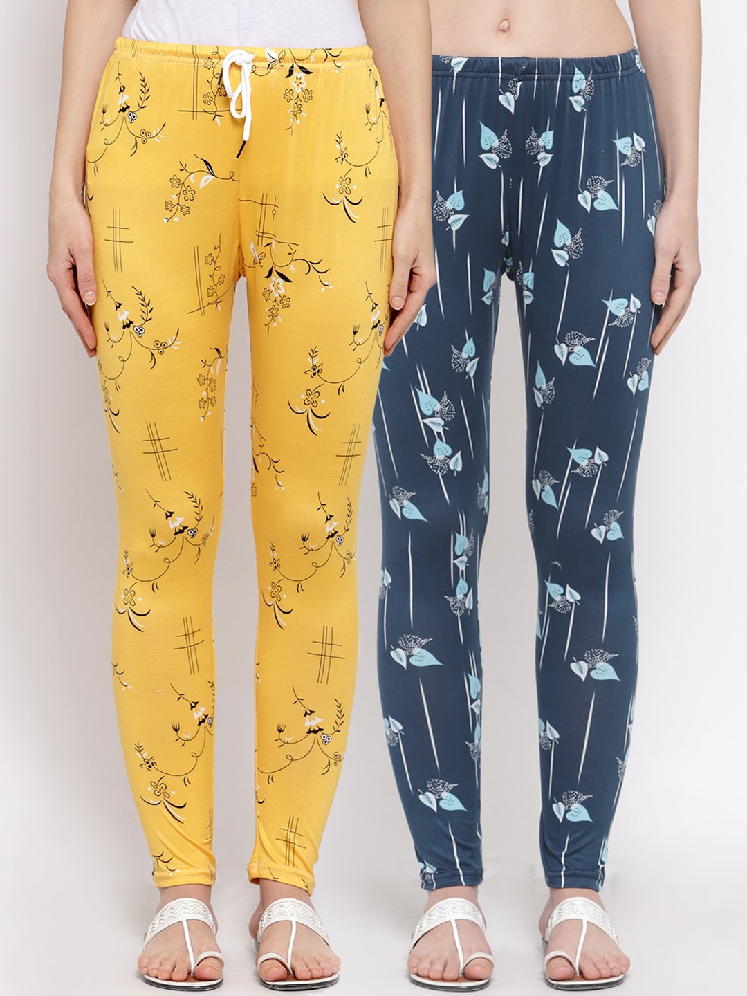 

KLOTTHE Women Blue & Yellow Pack of 2 Printed Legging