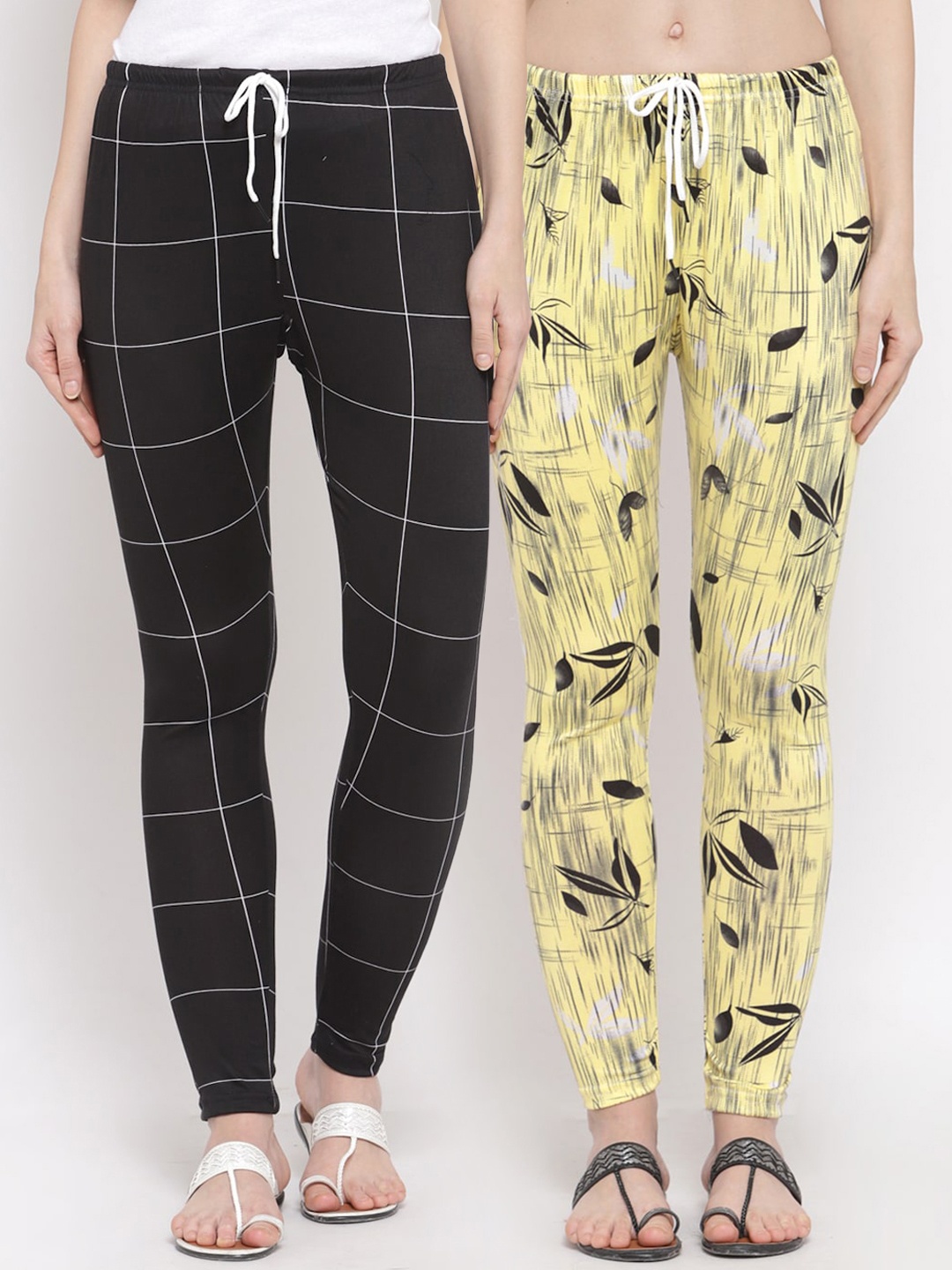 

KLOTTHE Women Pack of 2 Mid Rise Printed Leggings, Yellow