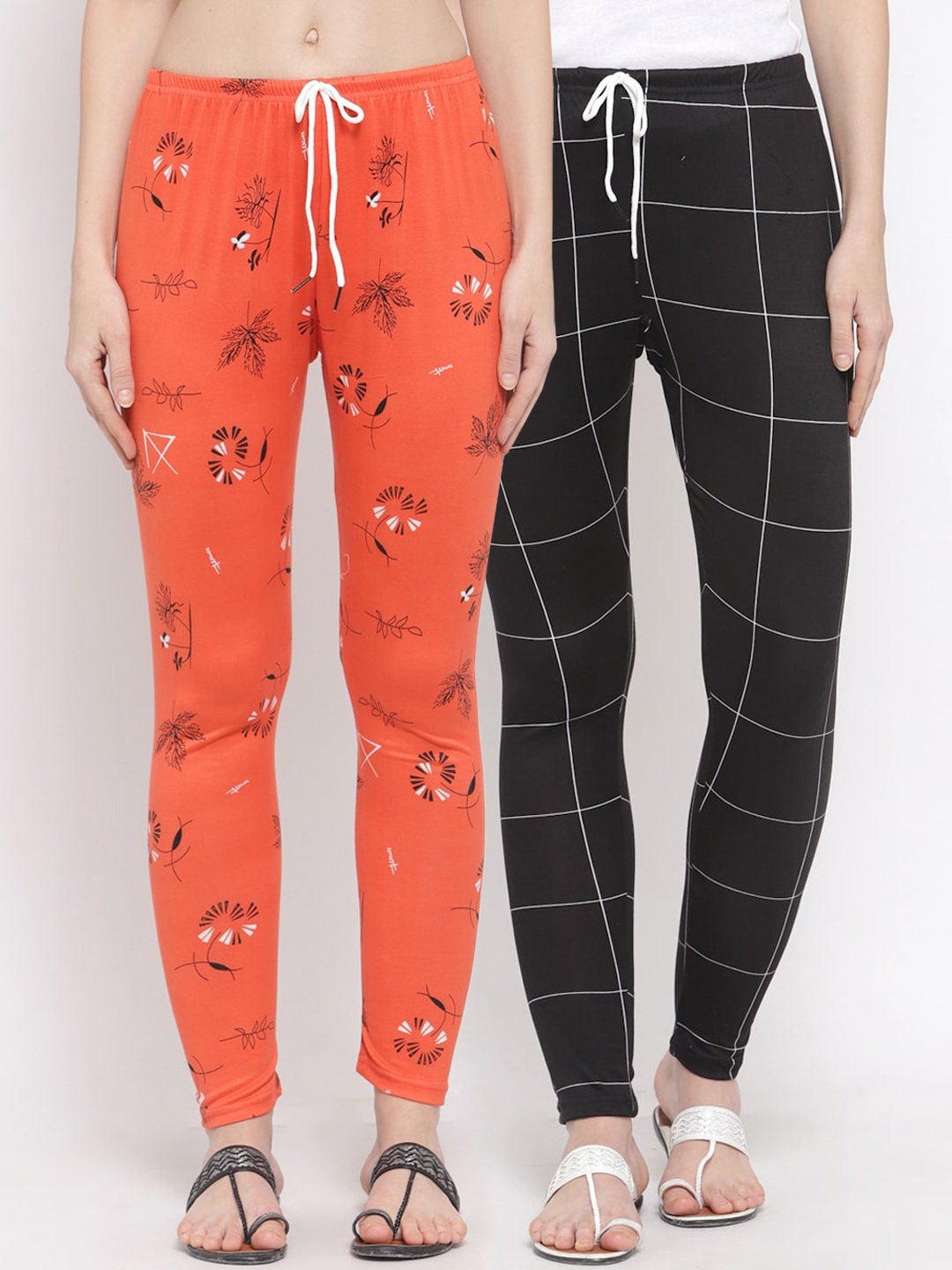 

KLOTTHE Women Orange & Black Pack of 2 Printed Legging