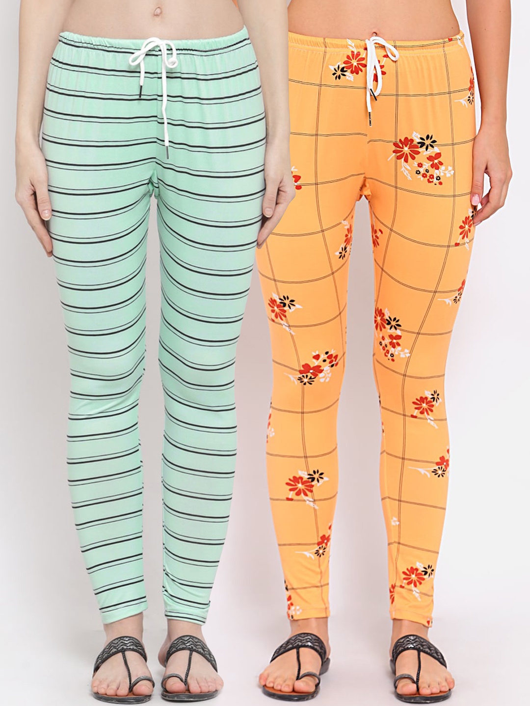 

KLOTTHE Women Green & Yellow Pack of 2 Printed Legging