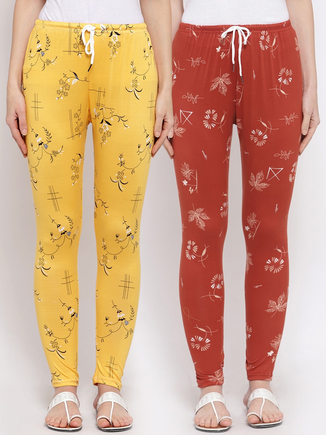 

KLOTTHE Women Pack of 2 Red & Yellow Printed Leggings