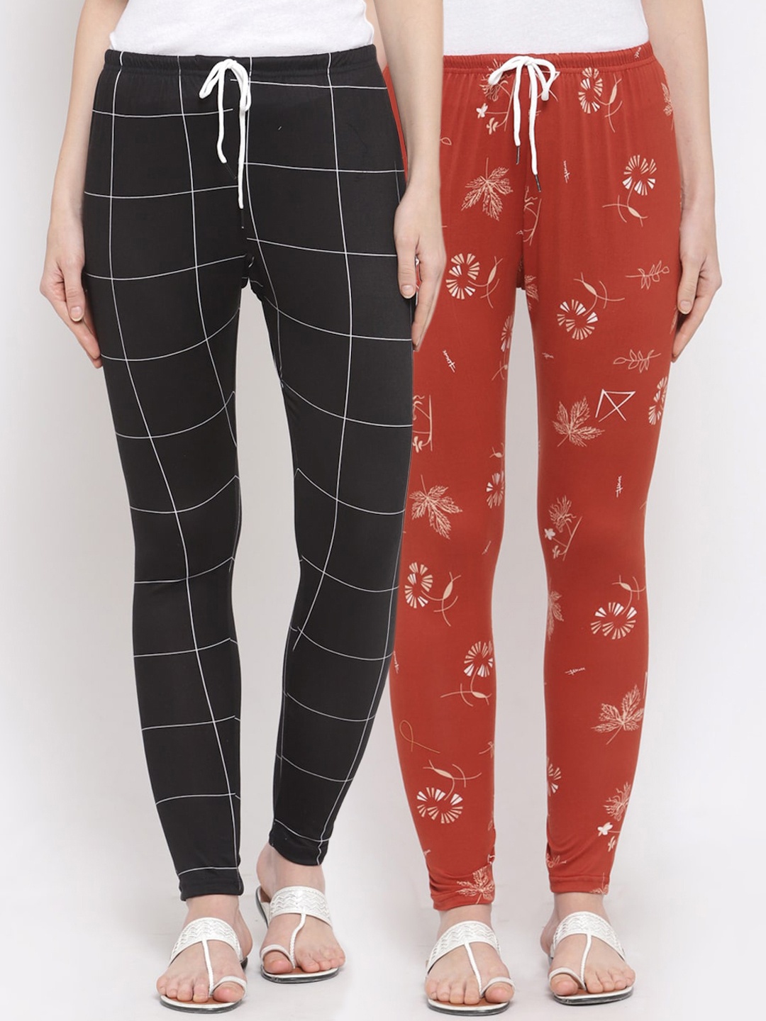 

KLOTTHE Women Black & Red Pack of 2 Printed Legging