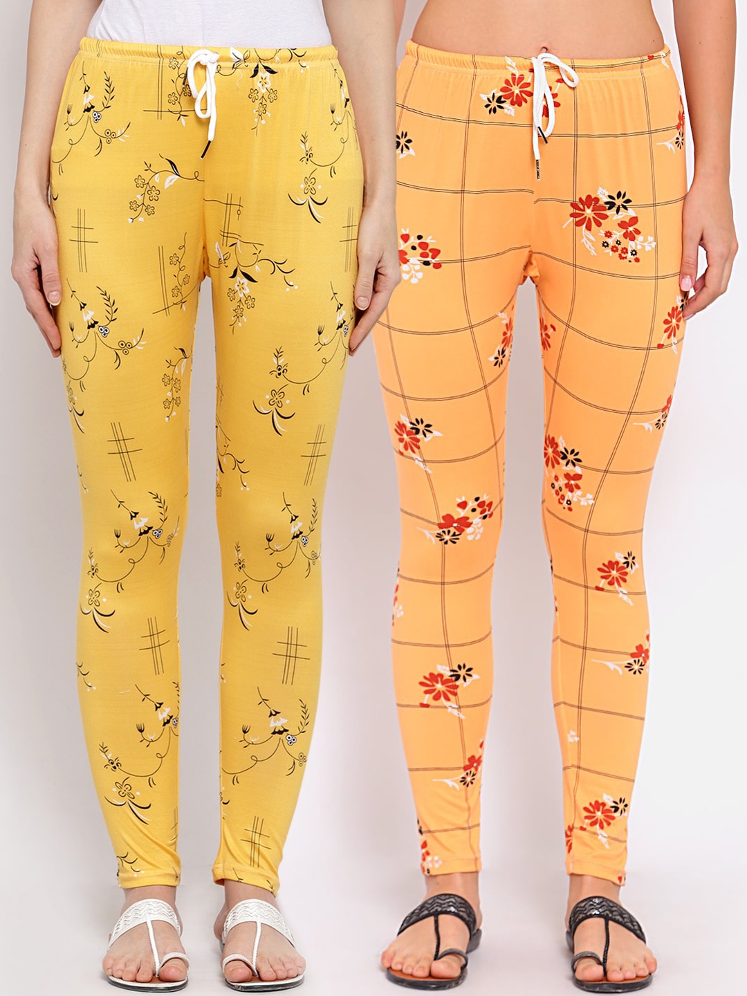 

KLOTTHE Women Pack of 2 Printed Mid Rise Leggings, Orange