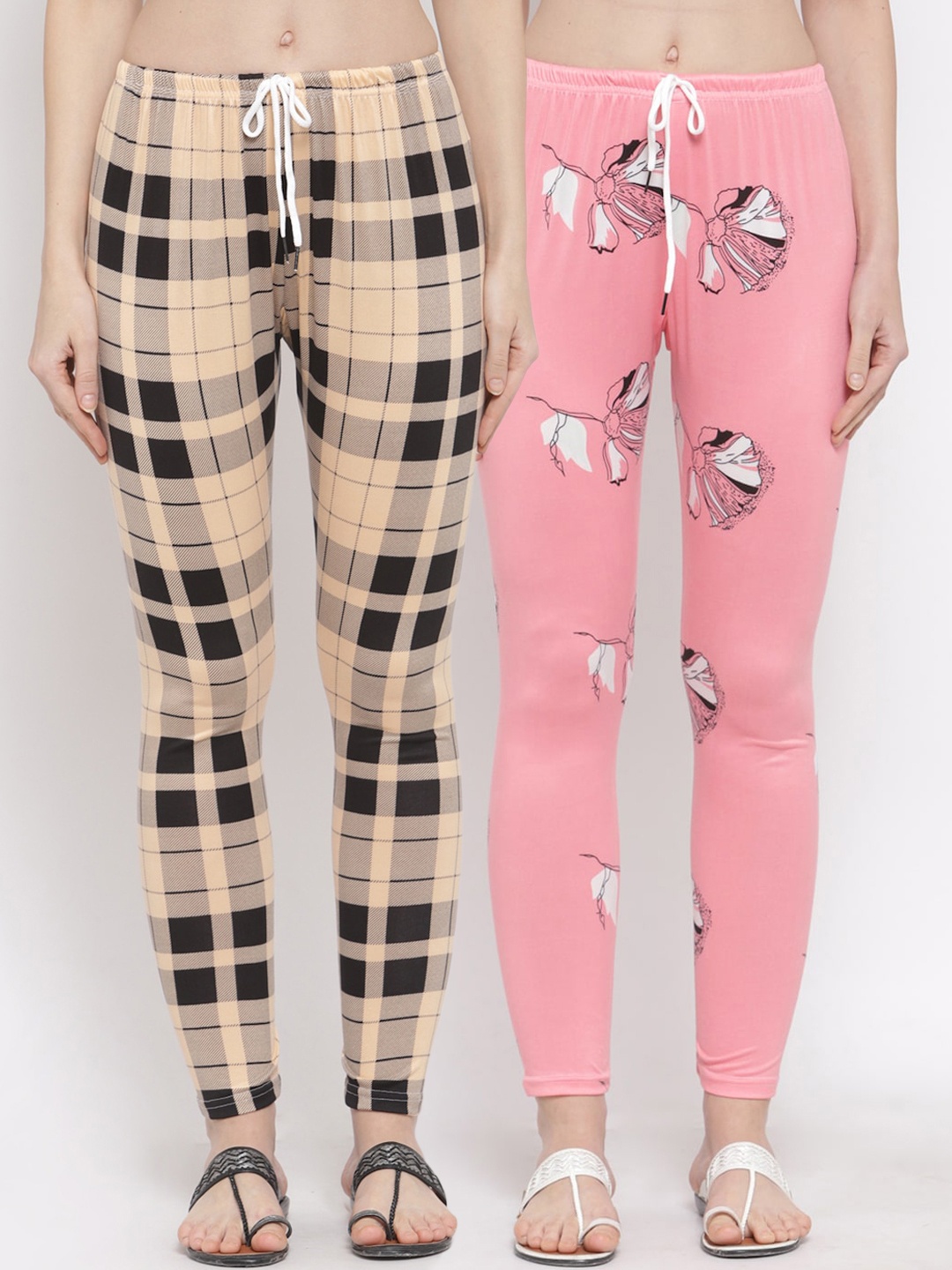 

KLOTTHE Women Pack of 2 Pink & Beige Printed Leggings