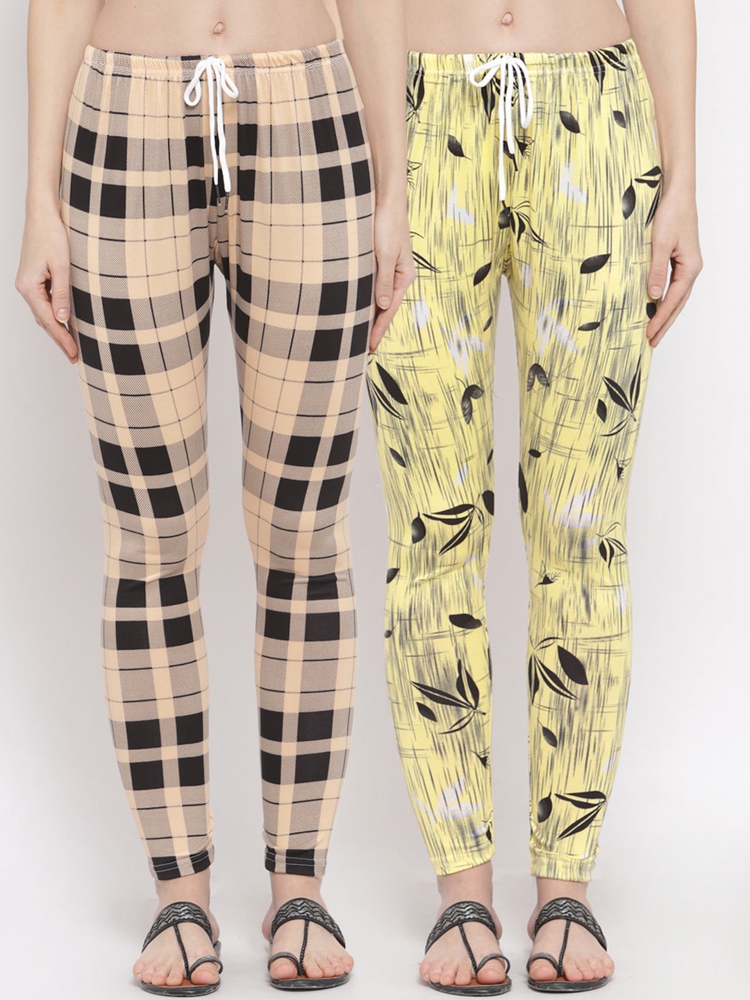 

KLOTTHE Women Pack of 2 Printed Mid Rise Leggings, Yellow