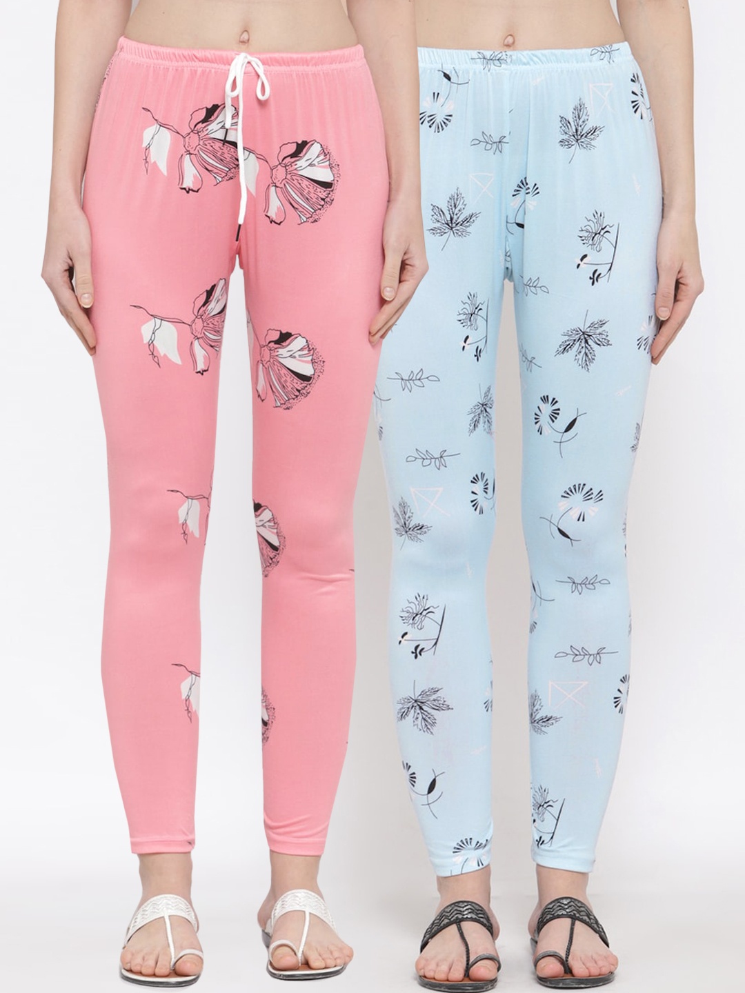 

Klotthe Women Pink & Blue Pack of 2 Printed Leggings