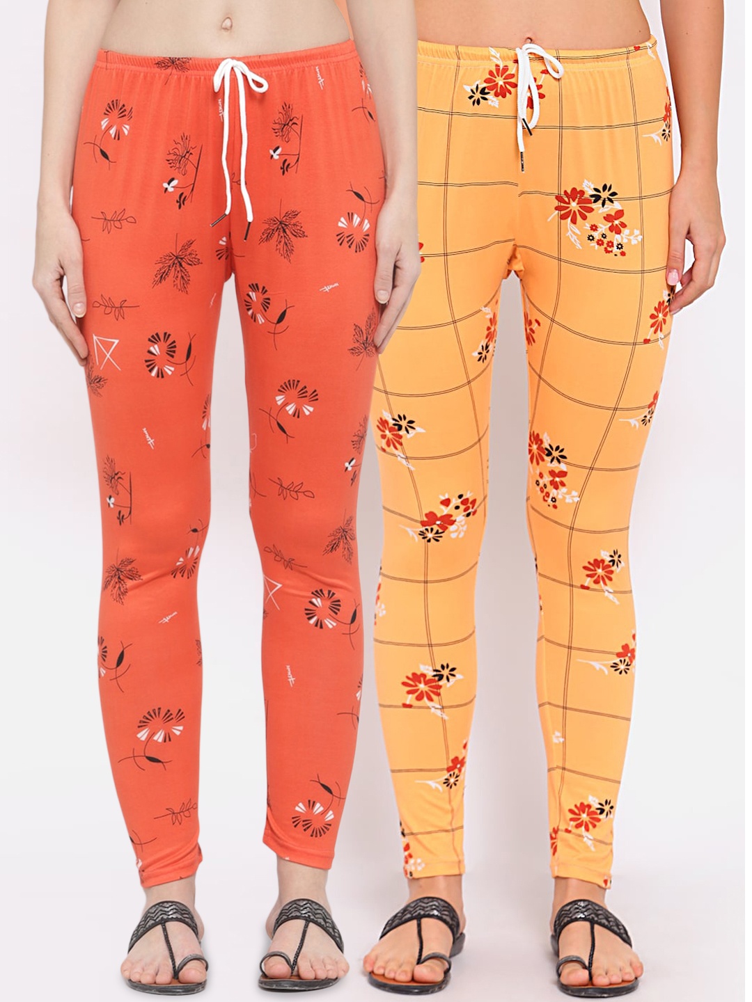 

KLOTTHE Women Pack of 2 Printed Leggings, Orange