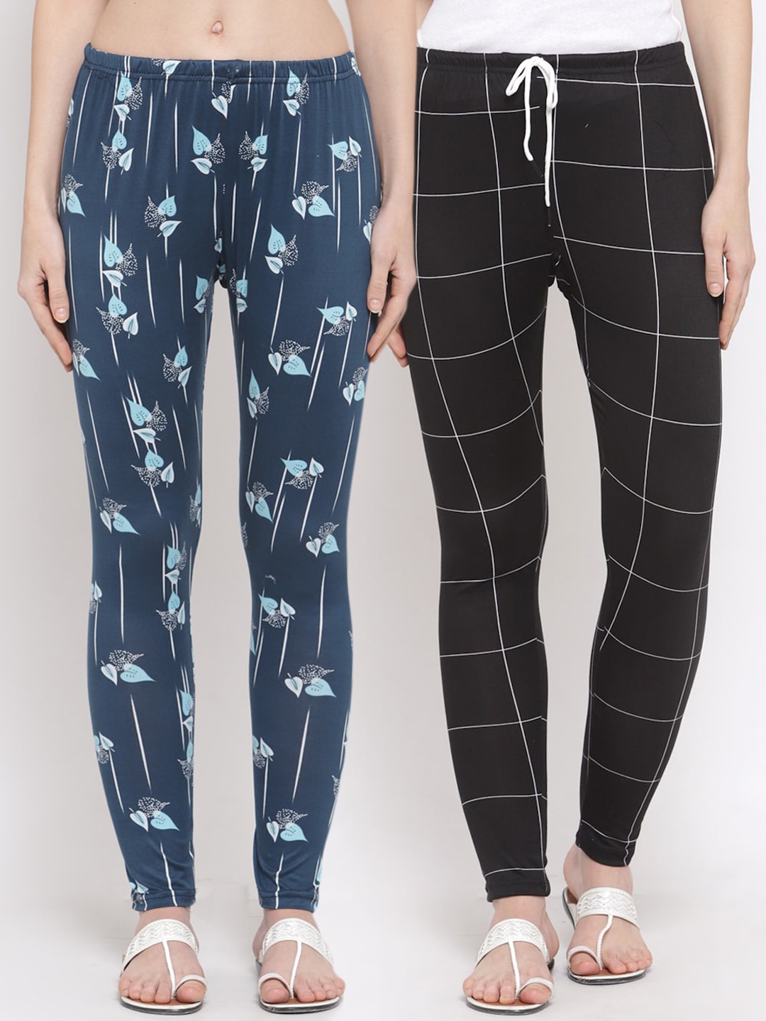 

KLOTTHE Women Pack of 2 Blue & Black Printed Leggings