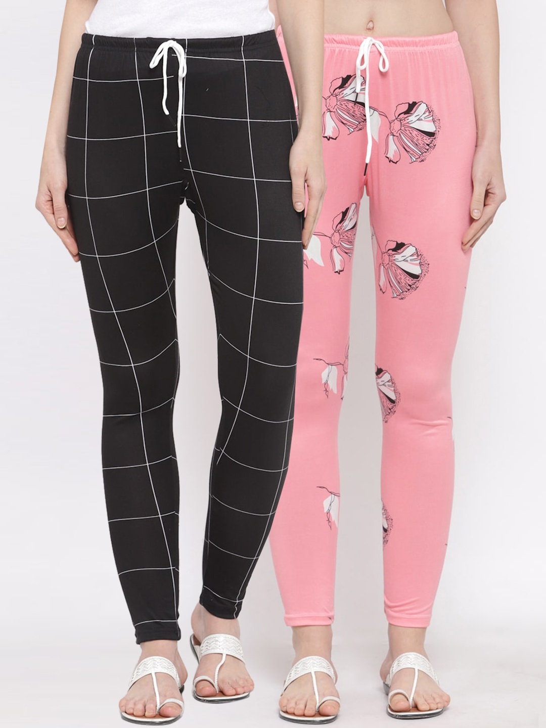 

KLOTTHE Women Pack of 2 Printed Mid Rise Leggings, Pink