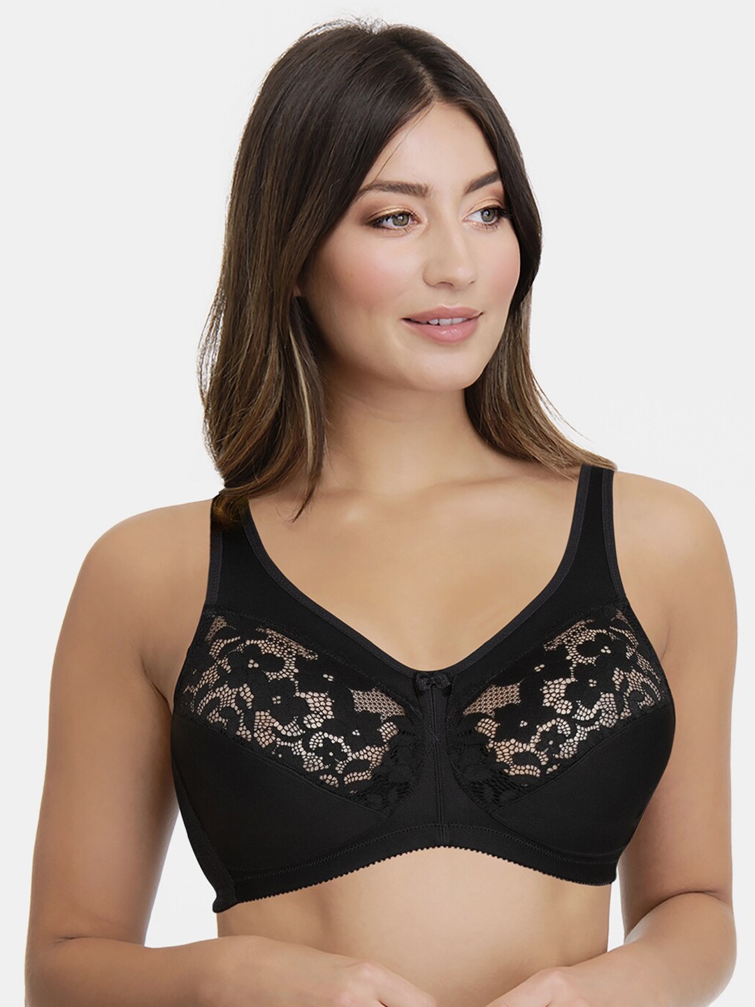 

Amante Non Padded Wirefree Ultra Support Lace Bra BRA77801, Black
