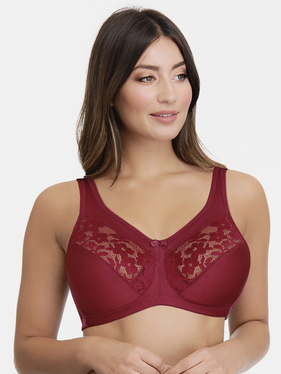 

Amante Non Padded Wirefree Ultra Support Lace Bra - BRA77801, Maroon