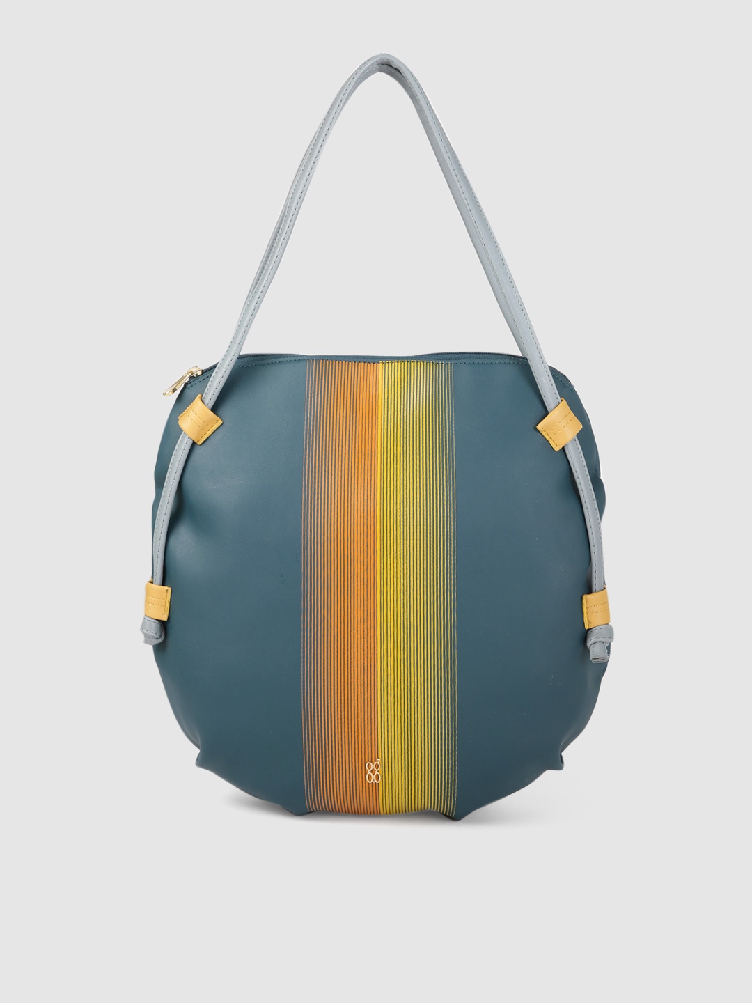 

Baggit Blue & Yellow Striped Half Moon Handheld Bag