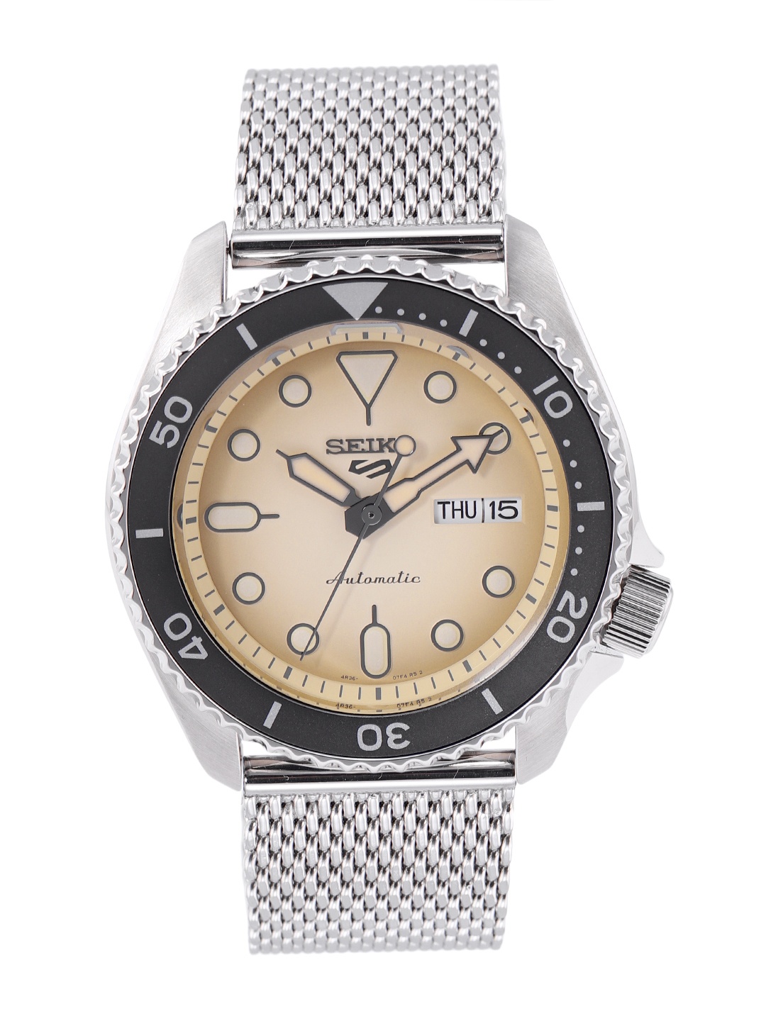 

SEIKO Men Yellow Dial & Silver Toned Analogue Automatic Motion Powered Watch - SRPD67K1