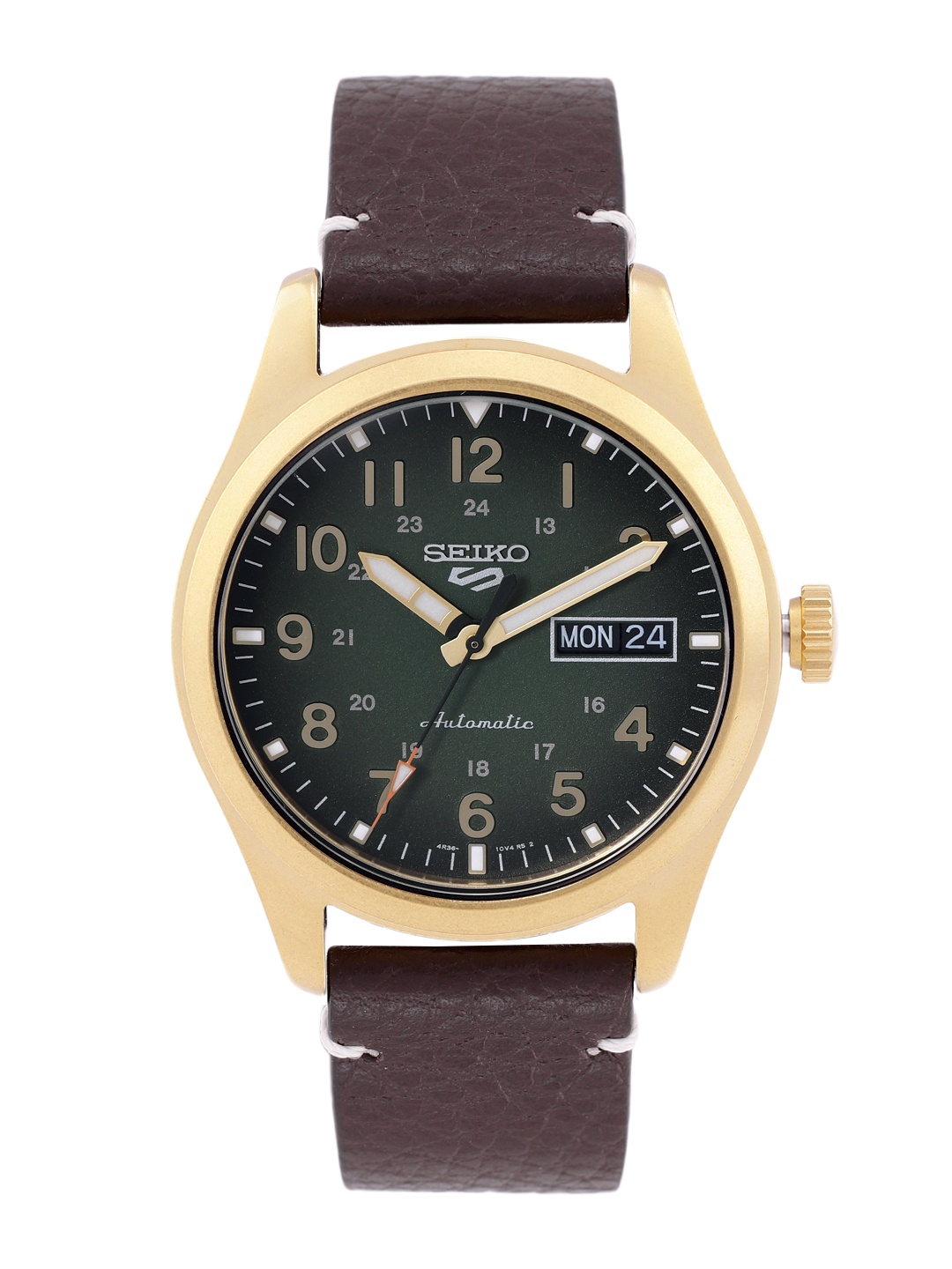 

SEIKO Men Green Dial & Brown Leather Straps Automatic Motion Powered Watch - SRPG42K1