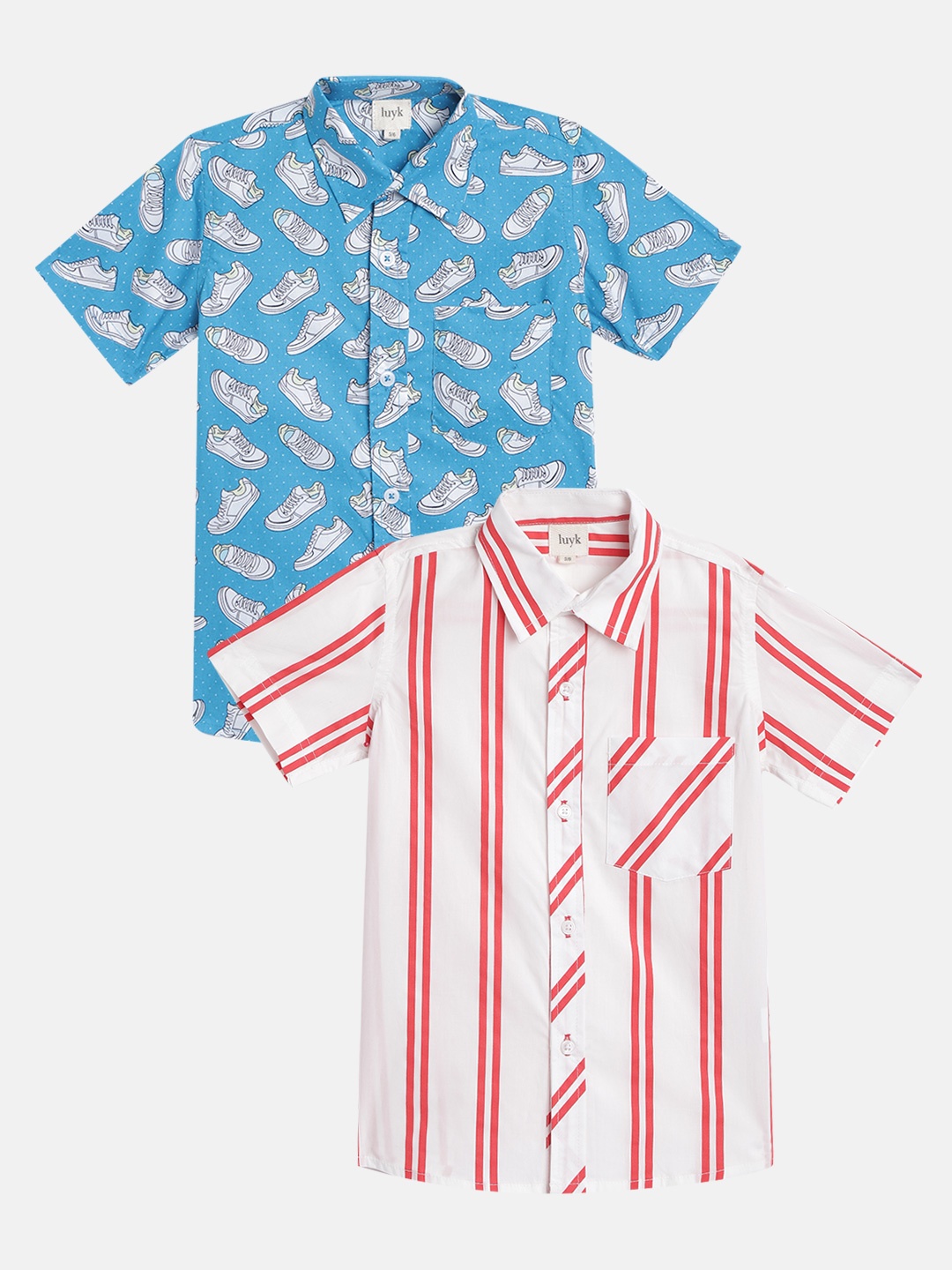 

luyk Boys Pack of 2 Printed Cotton Casual Shirt, Turquoise blue