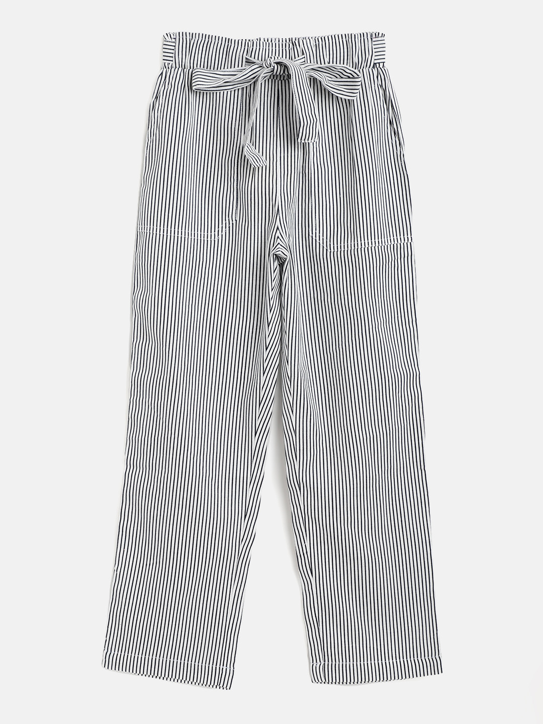 

luyk Girls Black Striped High-Rise Pleated Parallel Trousers