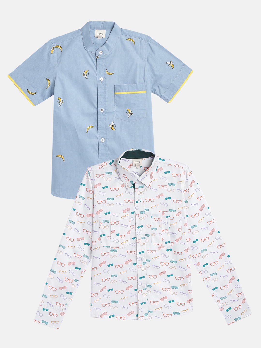 

luyk Boys Pack of 2 Blue & White Printed Cotton Casual Shirt
